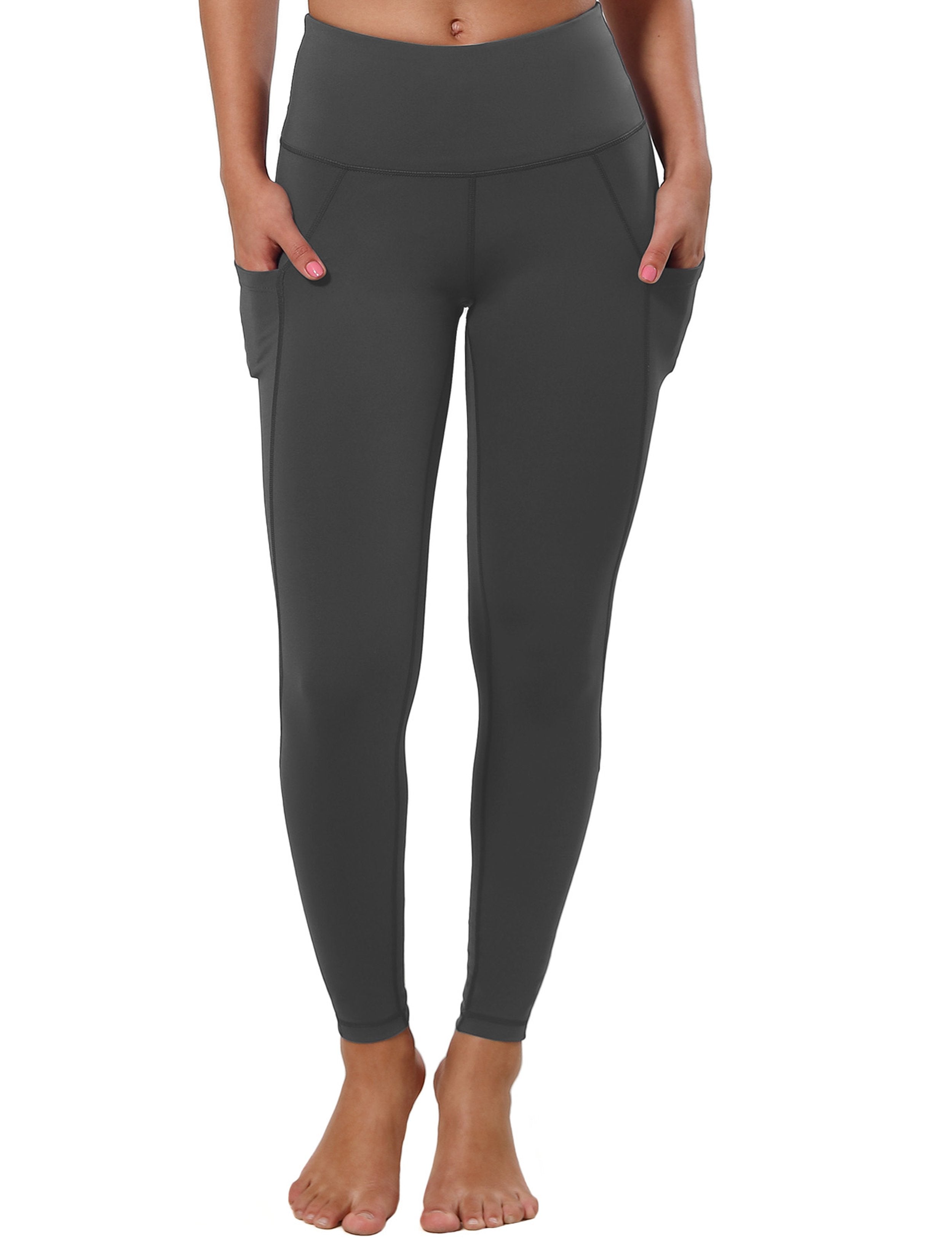 High Waist Side Pockets Running Pants shadowcharcoal 75% Nylon, 25% Spandex Fabric doesn't attract lint easily 4-way stretch No see-through Moisture-wicking Tummy control Inner pocket