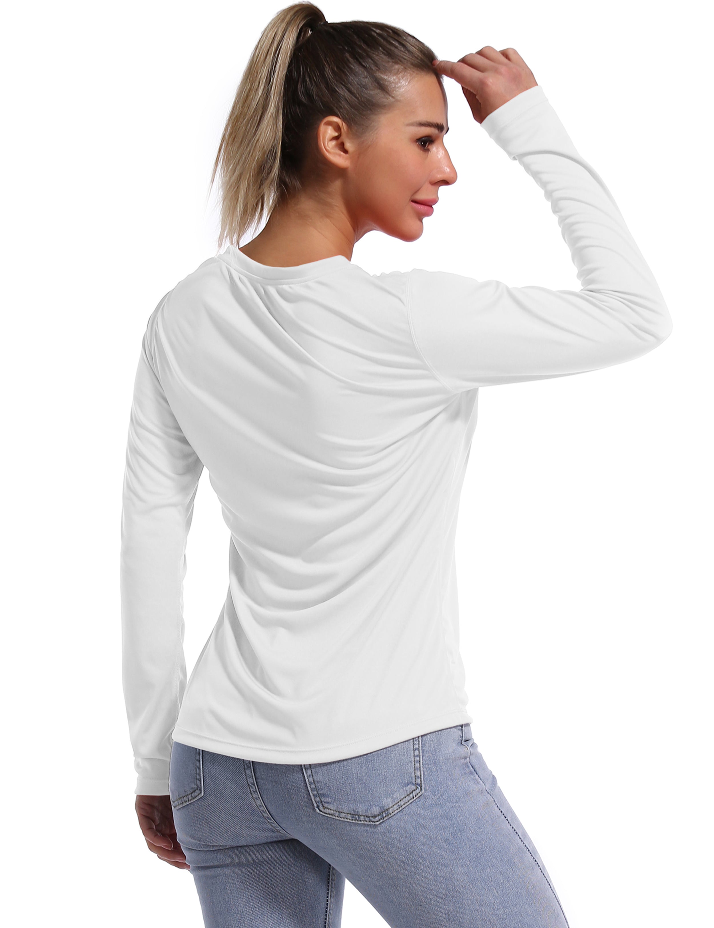 V Neck Long Sleeve Athletic Shirts white_Biking