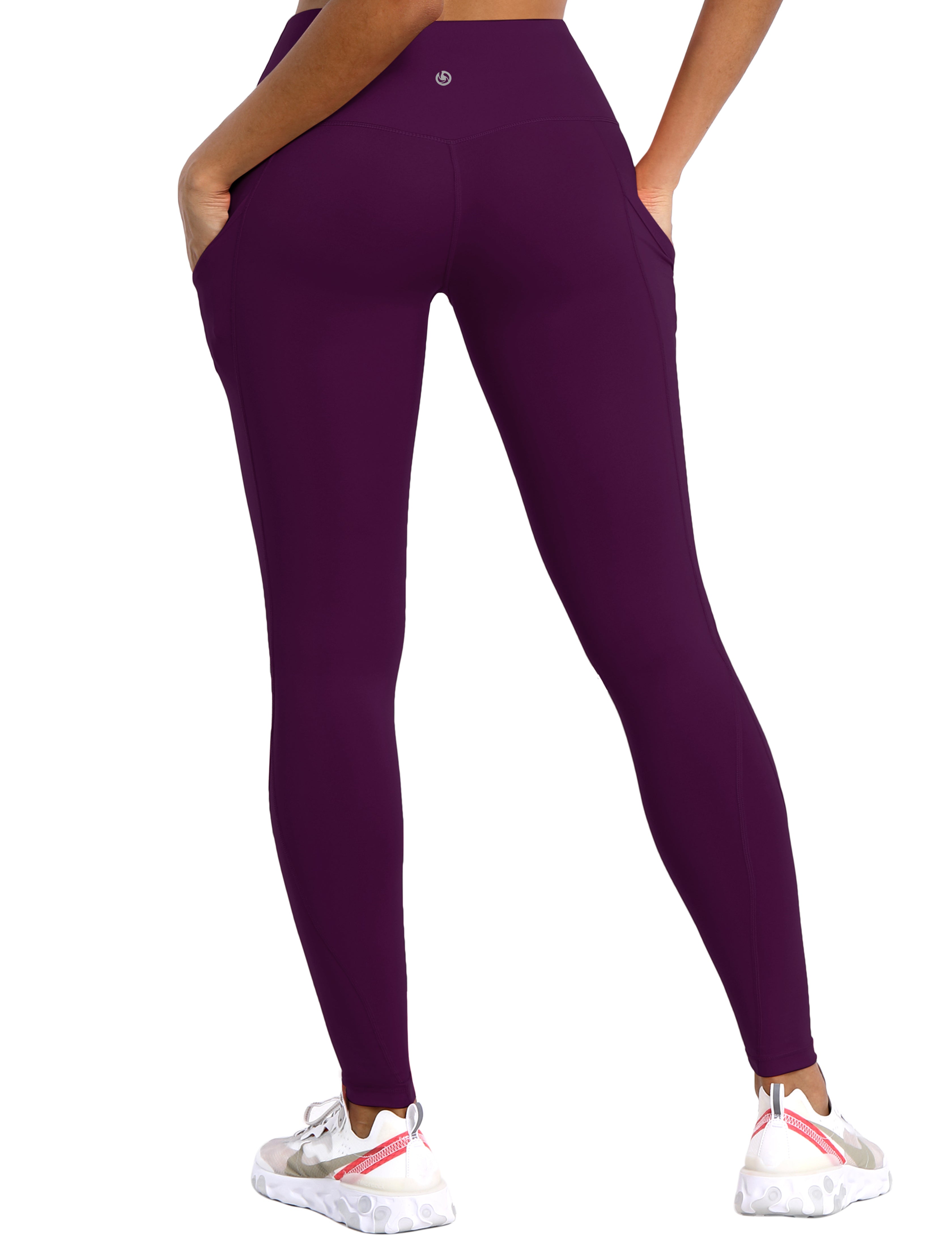 High Waist Side Pockets Running Pants plum ins_Running – bubblelime