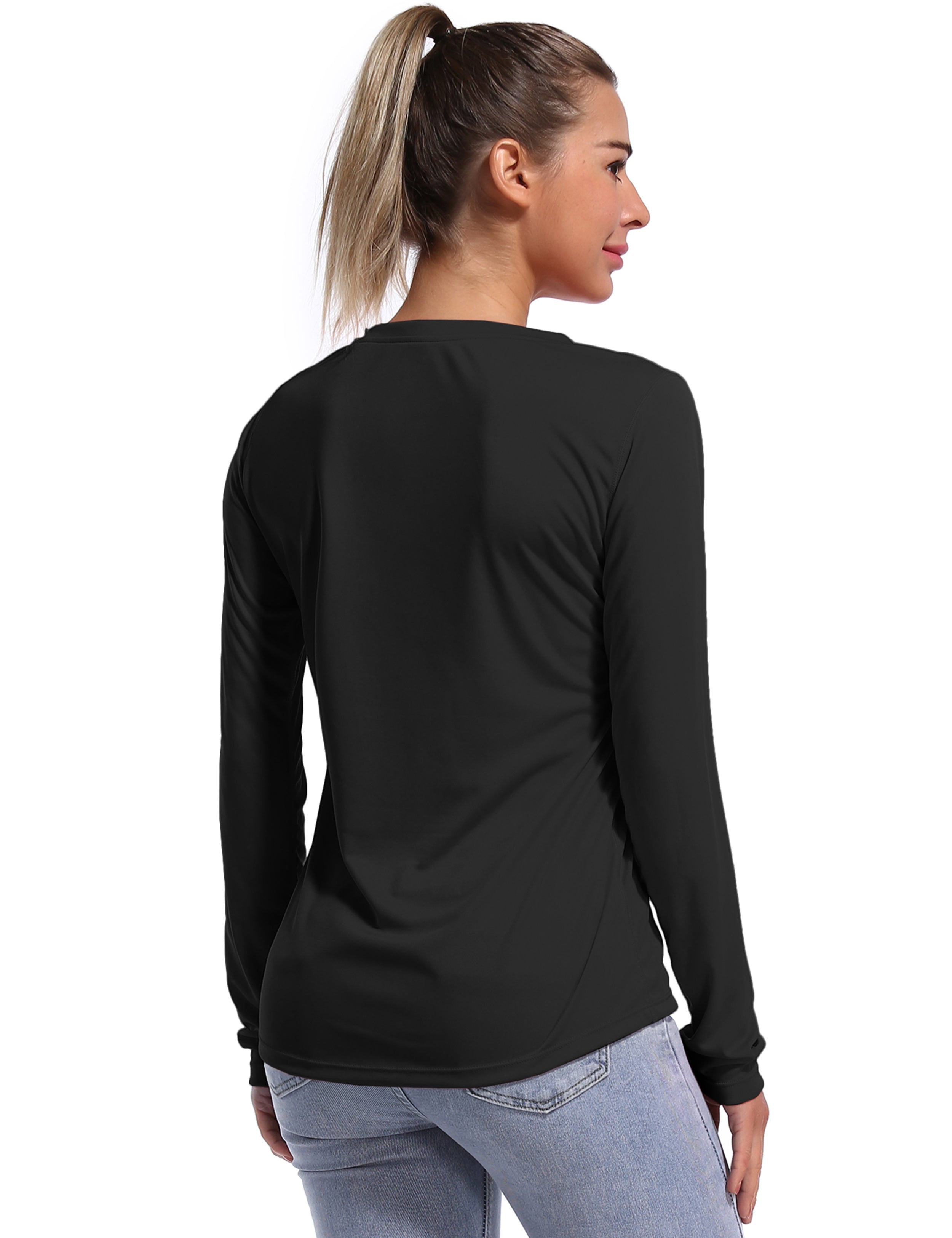 V Neck Long Sleeve Athletic Shirts black_Jogging