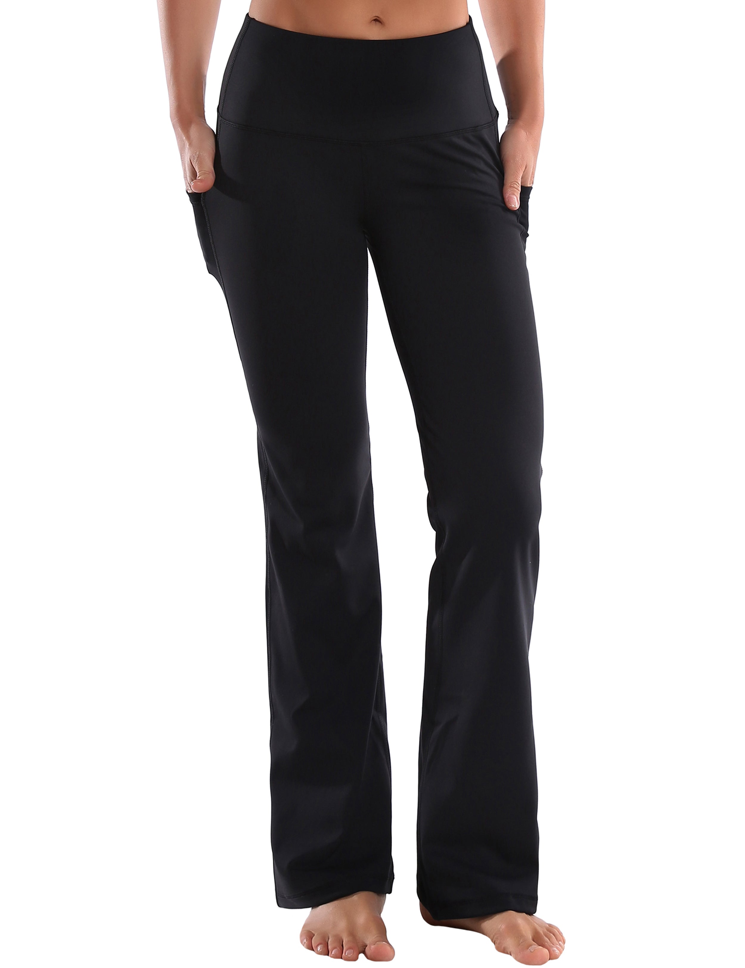 29" 31" 33" 35" 37"  Side Pockets Bootcut Leggings jetblack_Jogging