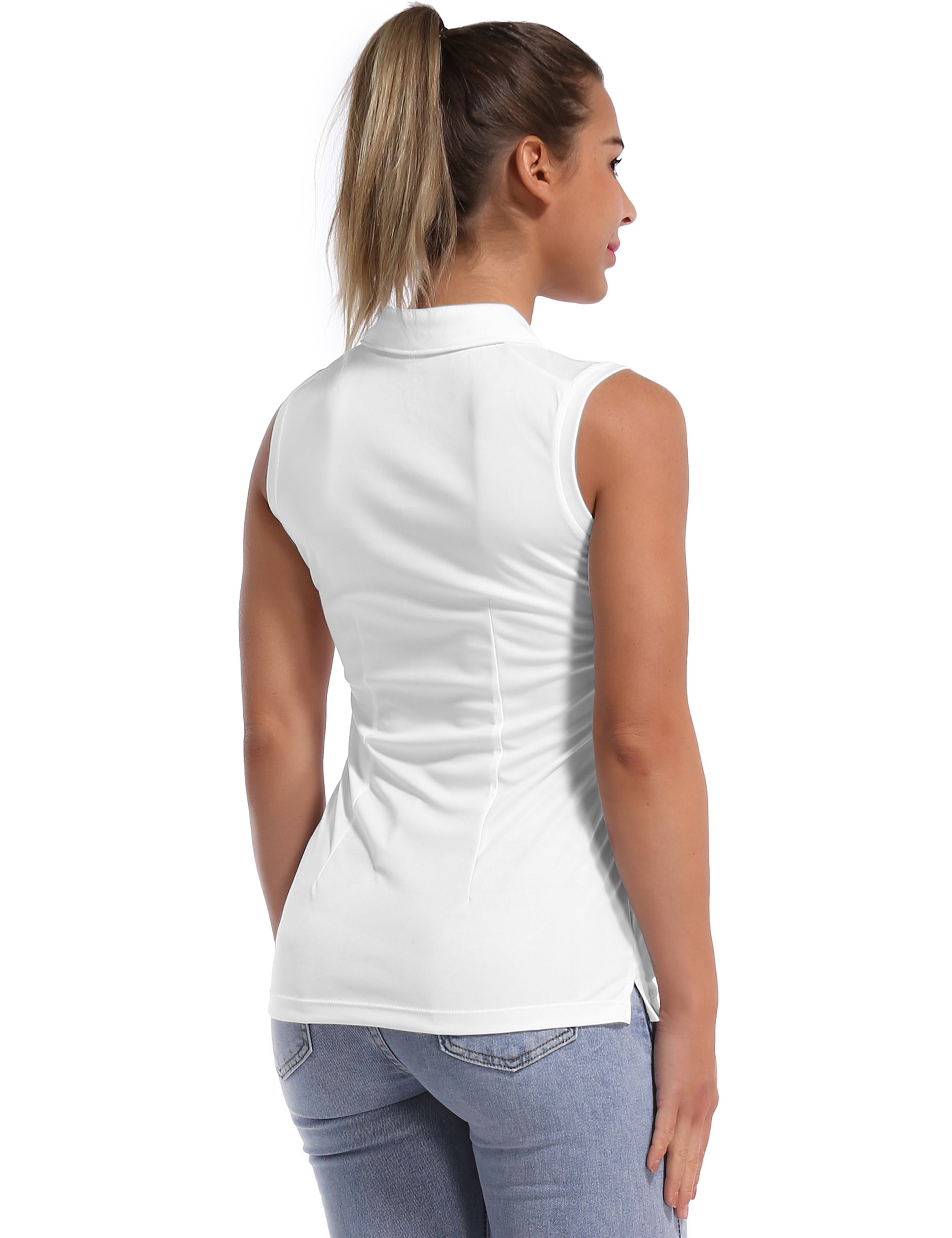 Sleeveless Slim Fit Polo Shirt white ins_Plus Size