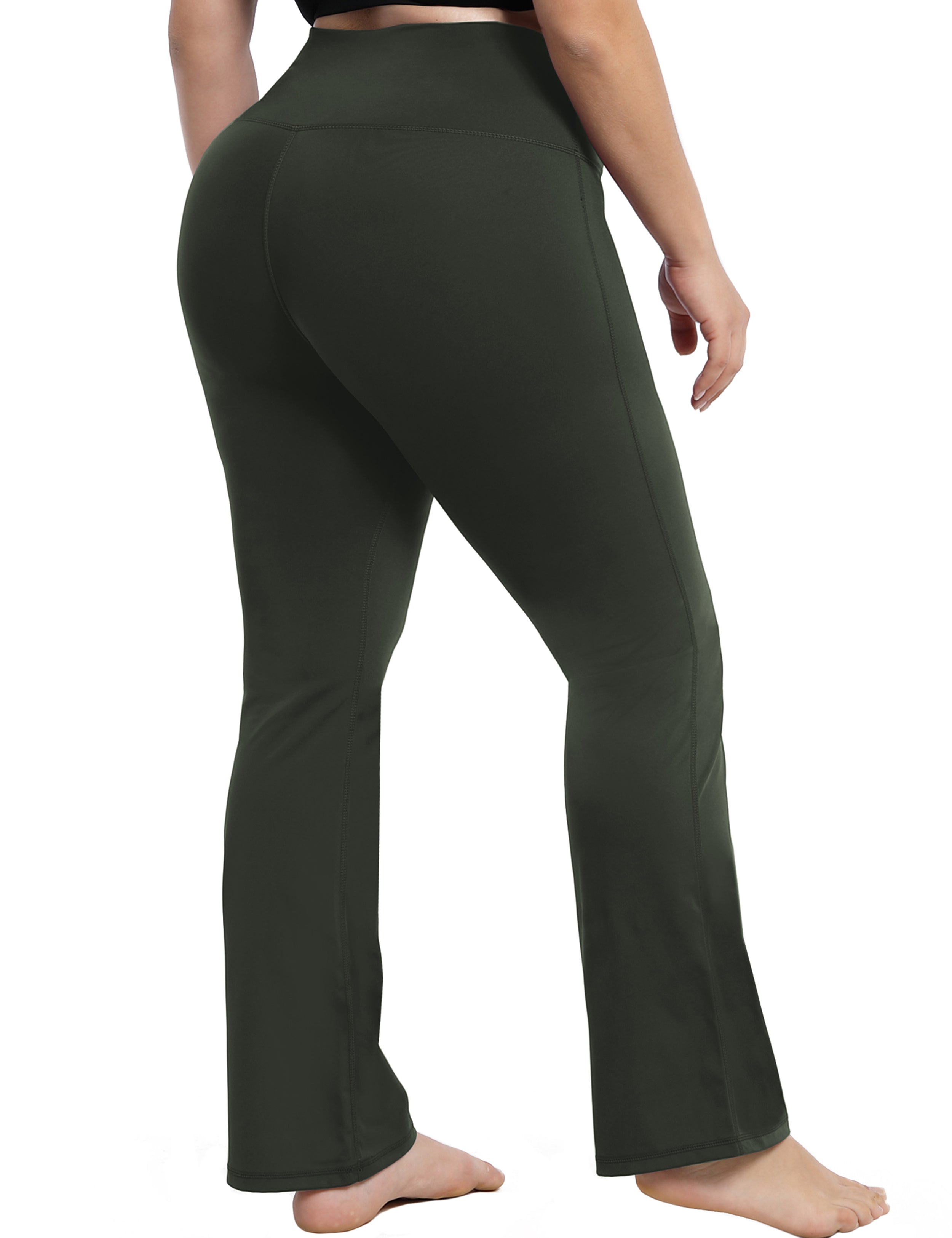 High Waist Bootcut Leggings Olivegray 75%Nylon/25%Spandex Fabric doesn't attract lint easily 4-way stretch No see-through Moisture-wicking Tummy control Inner pocket Five lengths