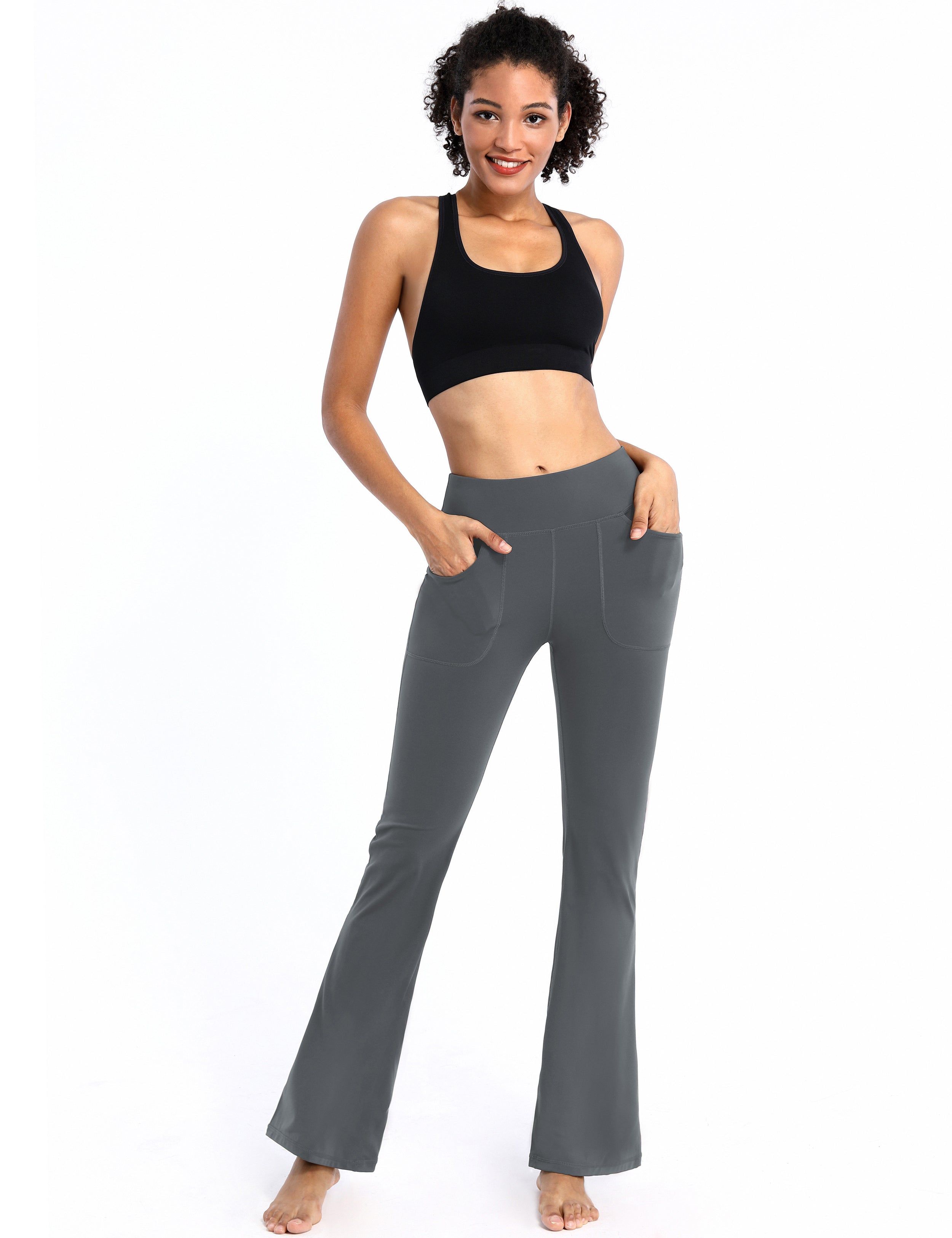 4 Pockets Bootcut Leggings shadowcharcoal 75%Nylon/25%Spandex Fabric doesn't attract lint easily 4-way stretch No see-through Moisture-wicking Inner pocket Four lengths