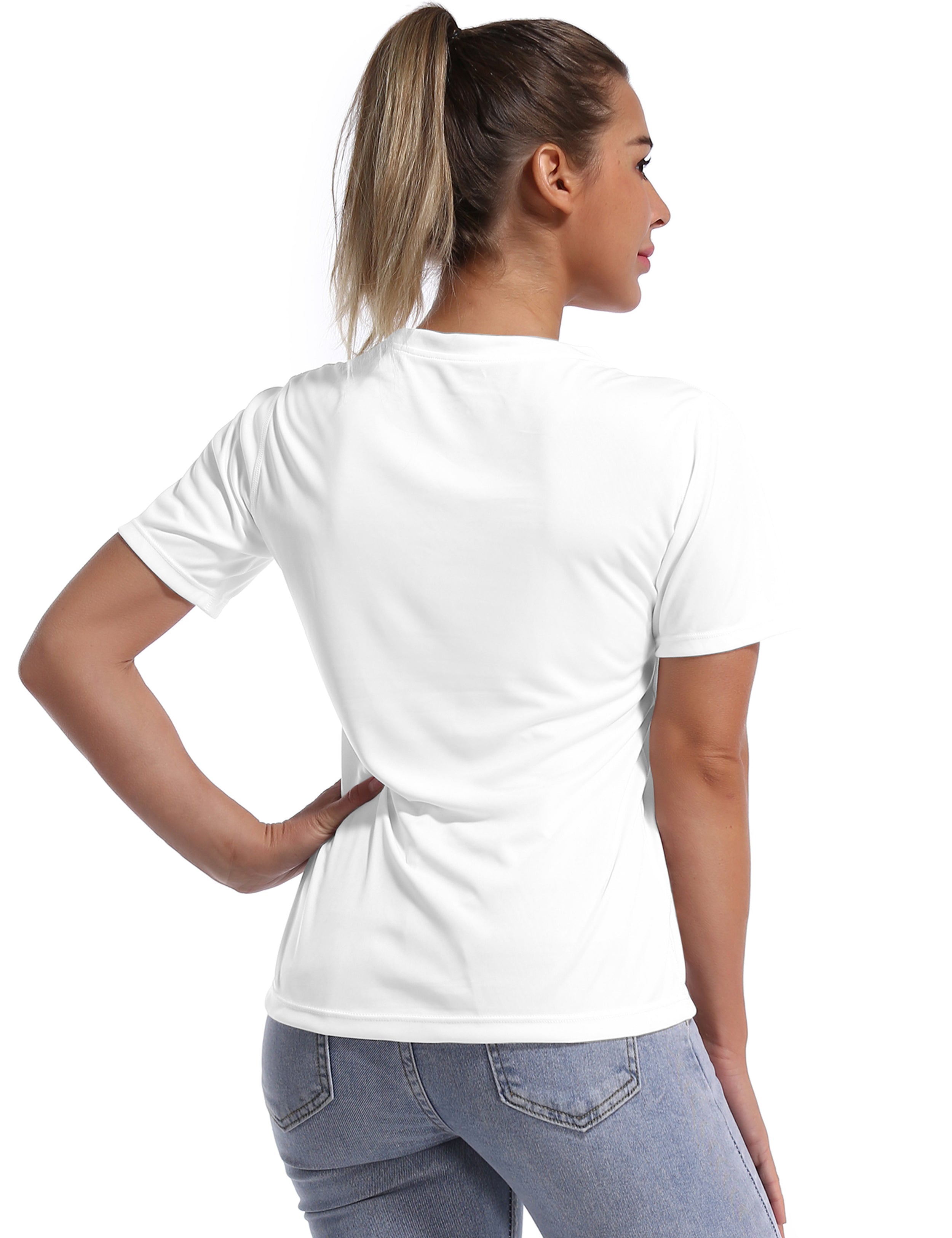 V-Neck Short Sleeve Athletic Shirts white_Tall Size