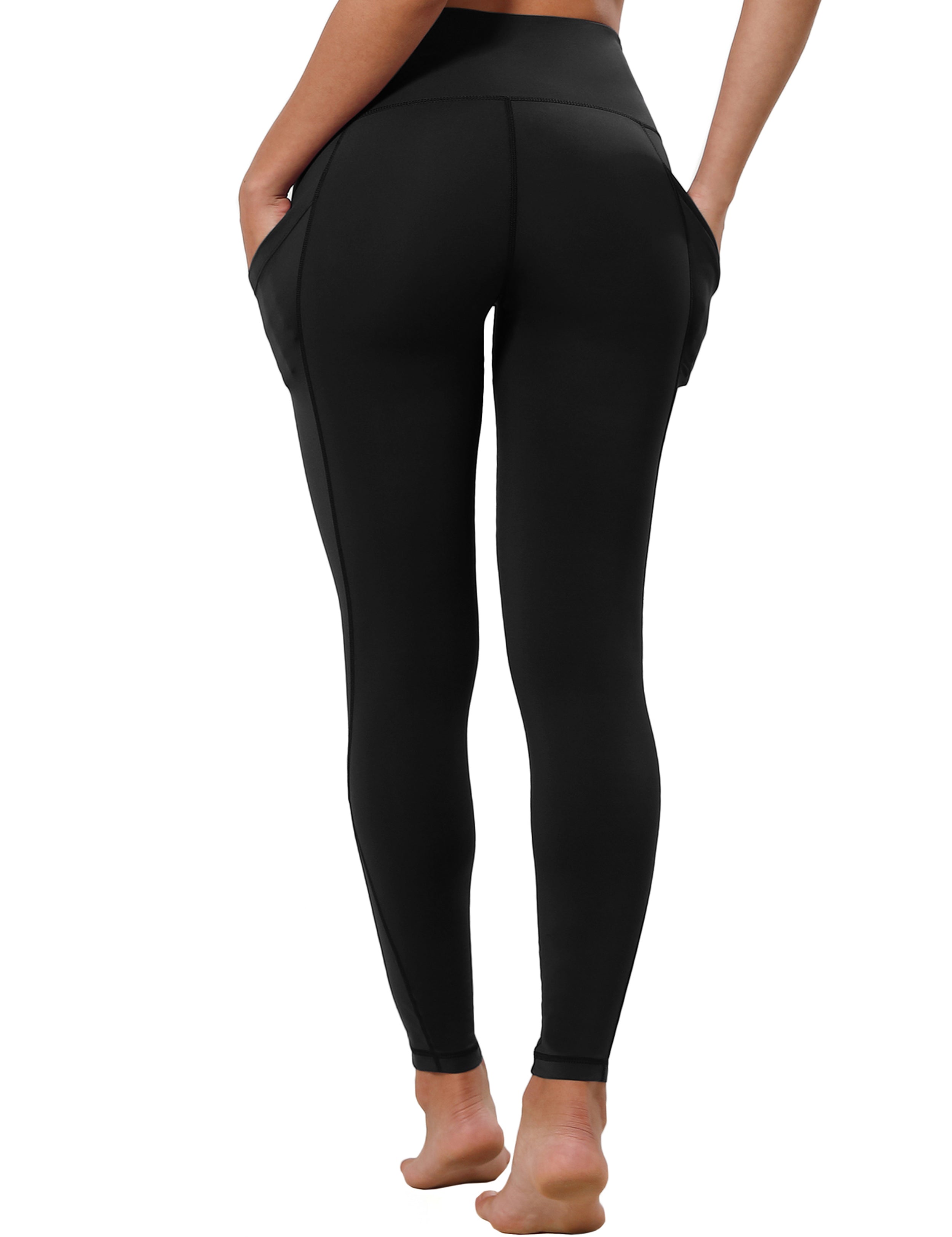 High Waist Side Pockets Gym Pants jetblack