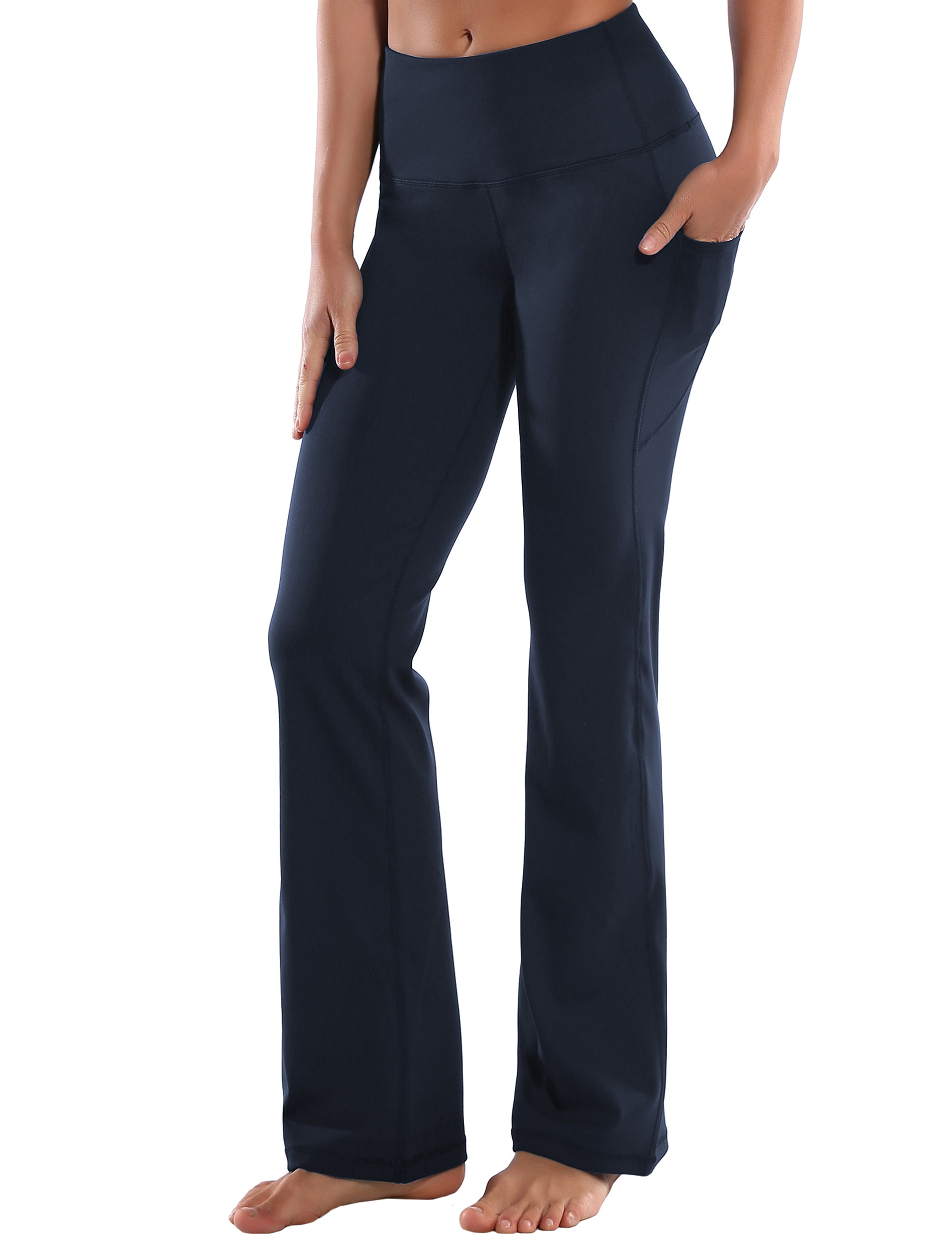 29" 31" 33" 35" 37"  Side Pockets Bootcut Leggings navyblue_Jogging