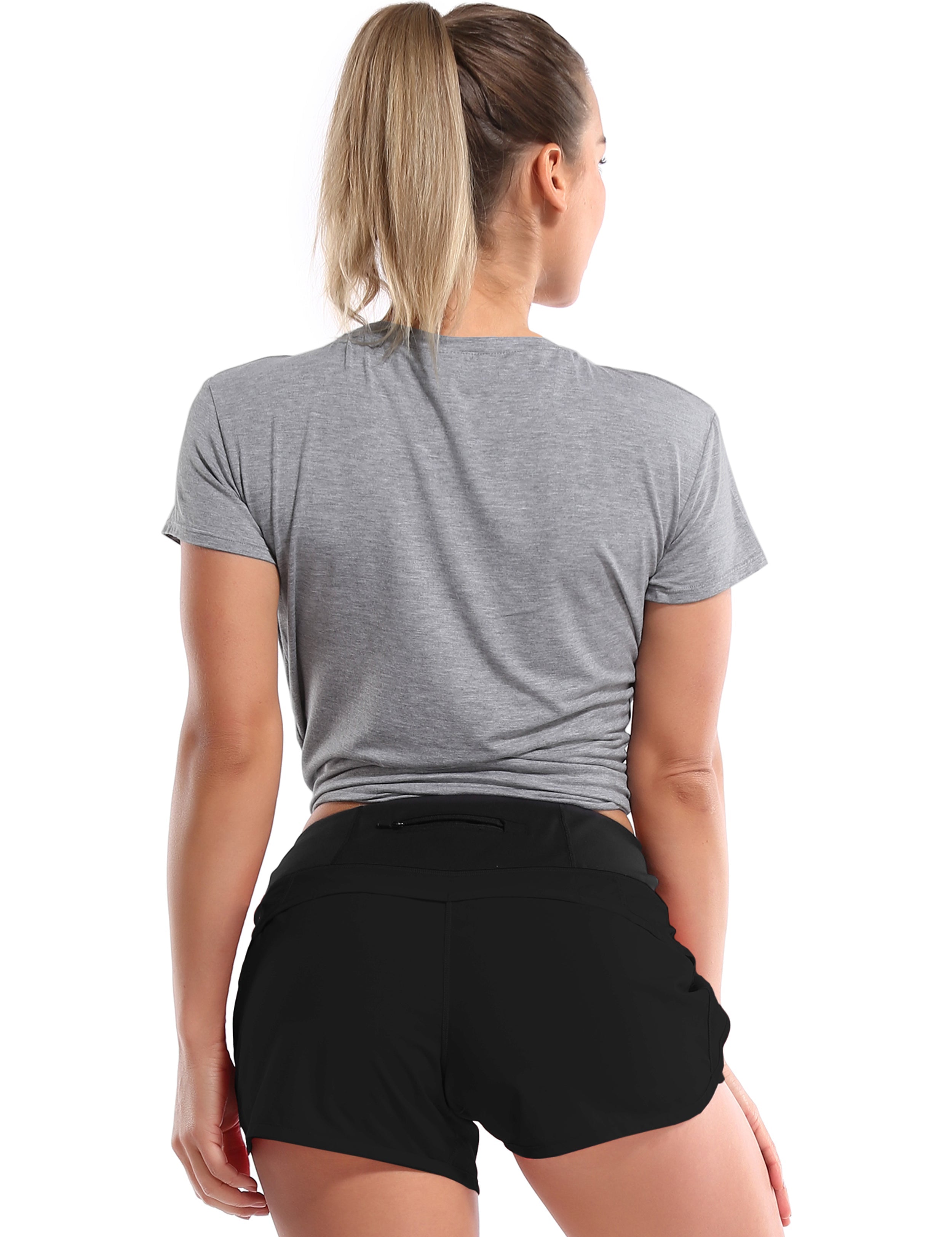 Tie Up Crop Top Short Sleeve T-Shirt heathergray_Running