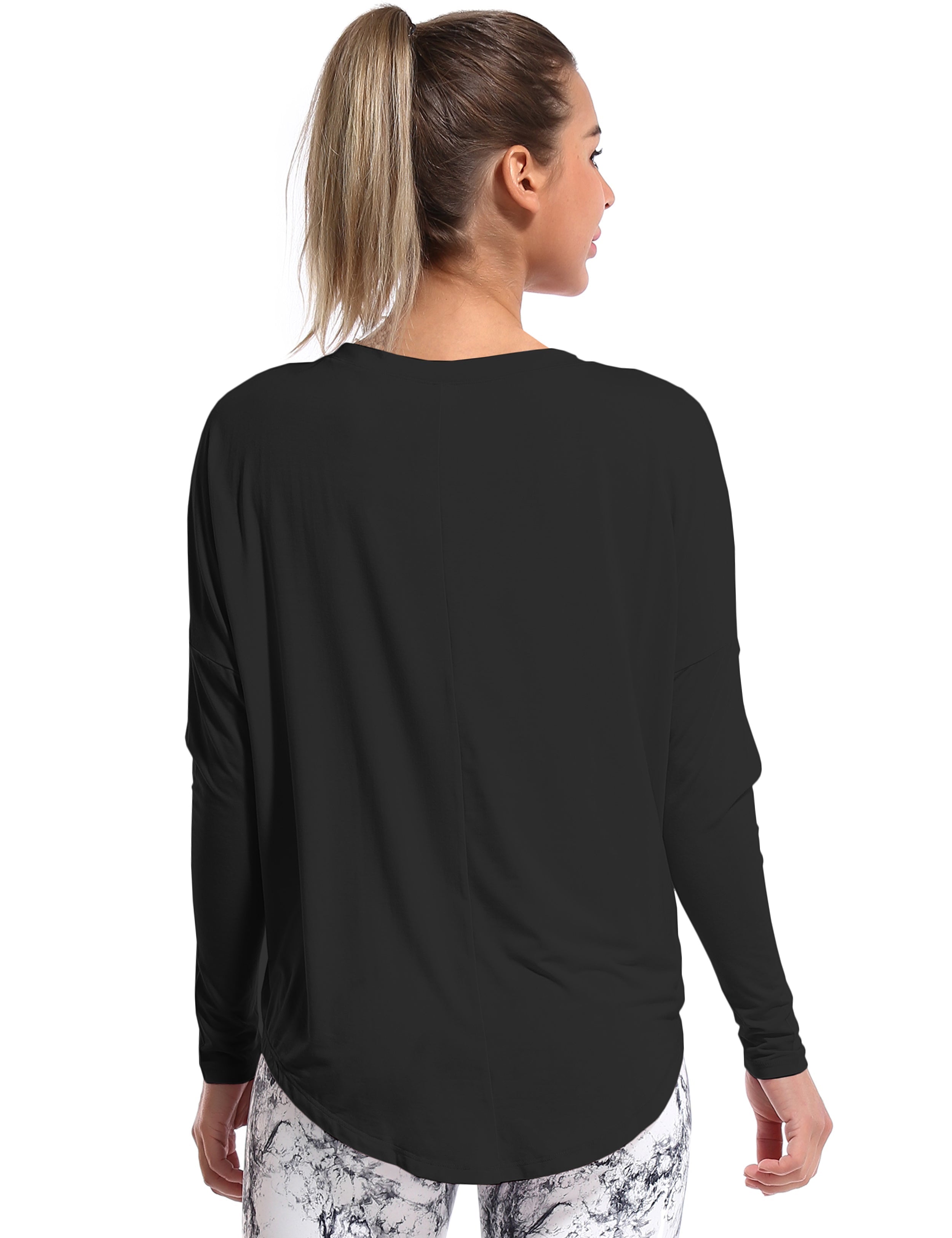 yogastudio Batwing Tunic Tops black_yogastudio