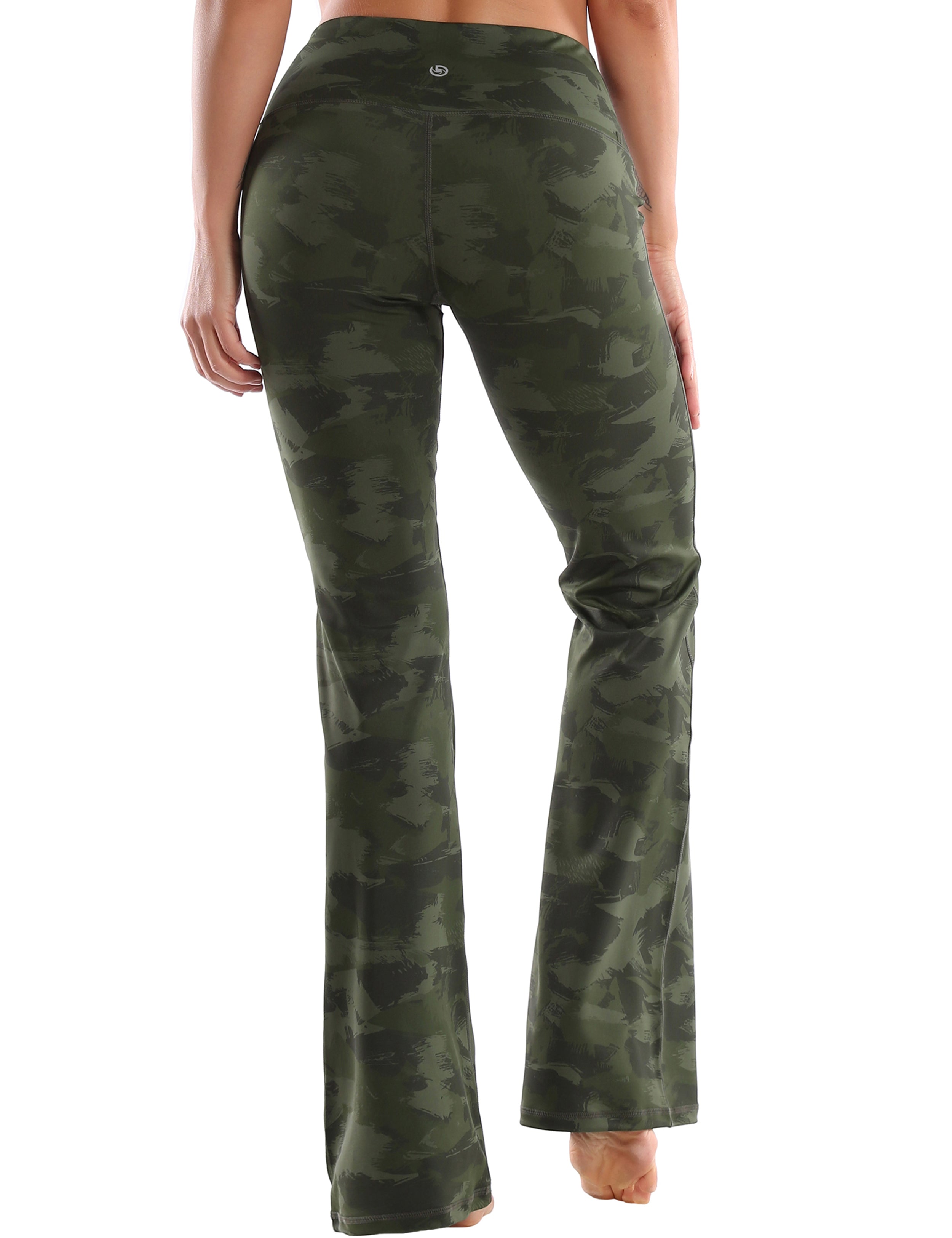 29" 31" 33" 35" 37" High Waist Printed Bootcut Leggings green brushcamo_Golf