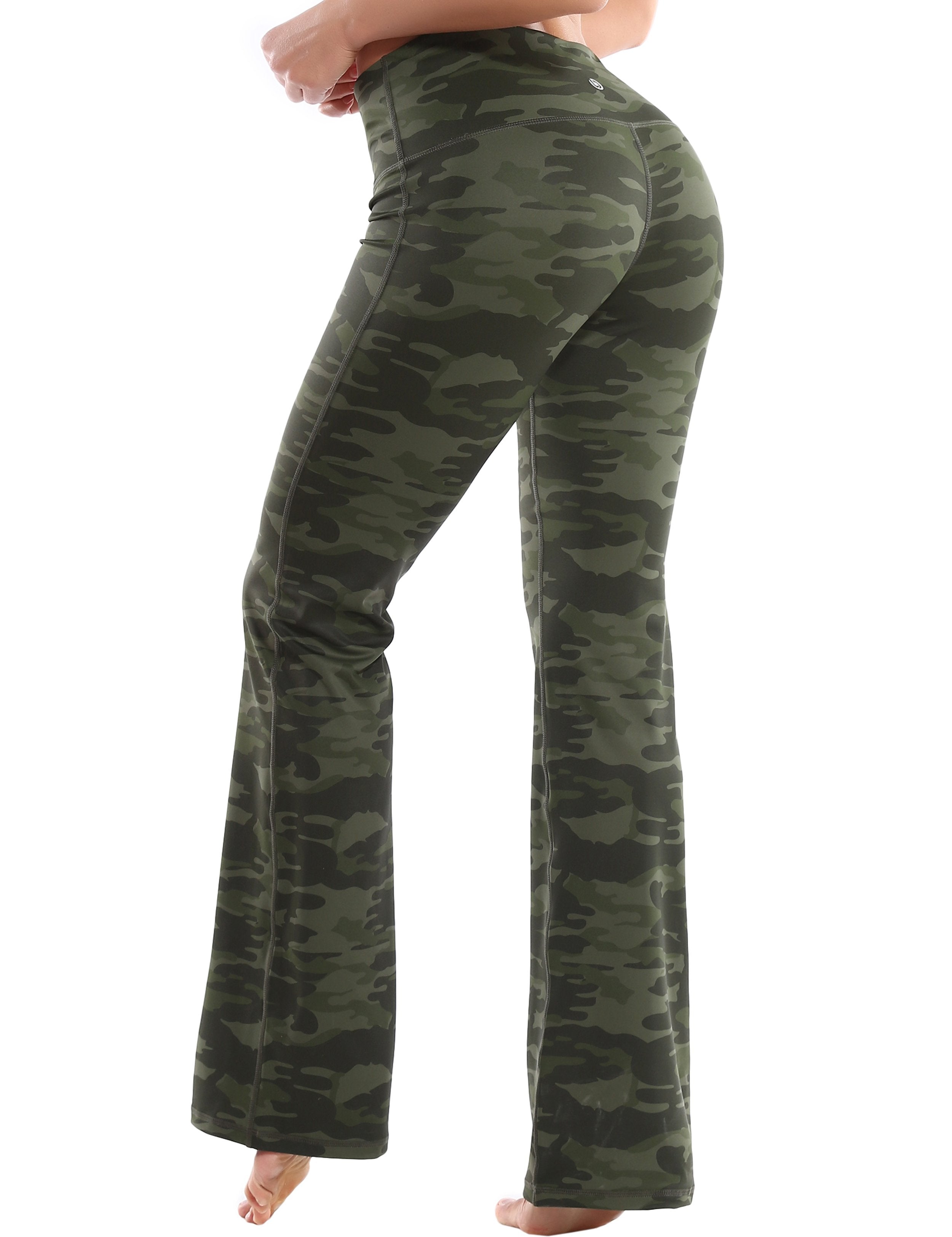 High Waist Printed Bootcut Leggings green camo 78%Polyester/22%Spandex Fabric doesn't attract lint easily 4-way stretch No see-through Moisture-wicking Tummy control Inner pocket Five lengths