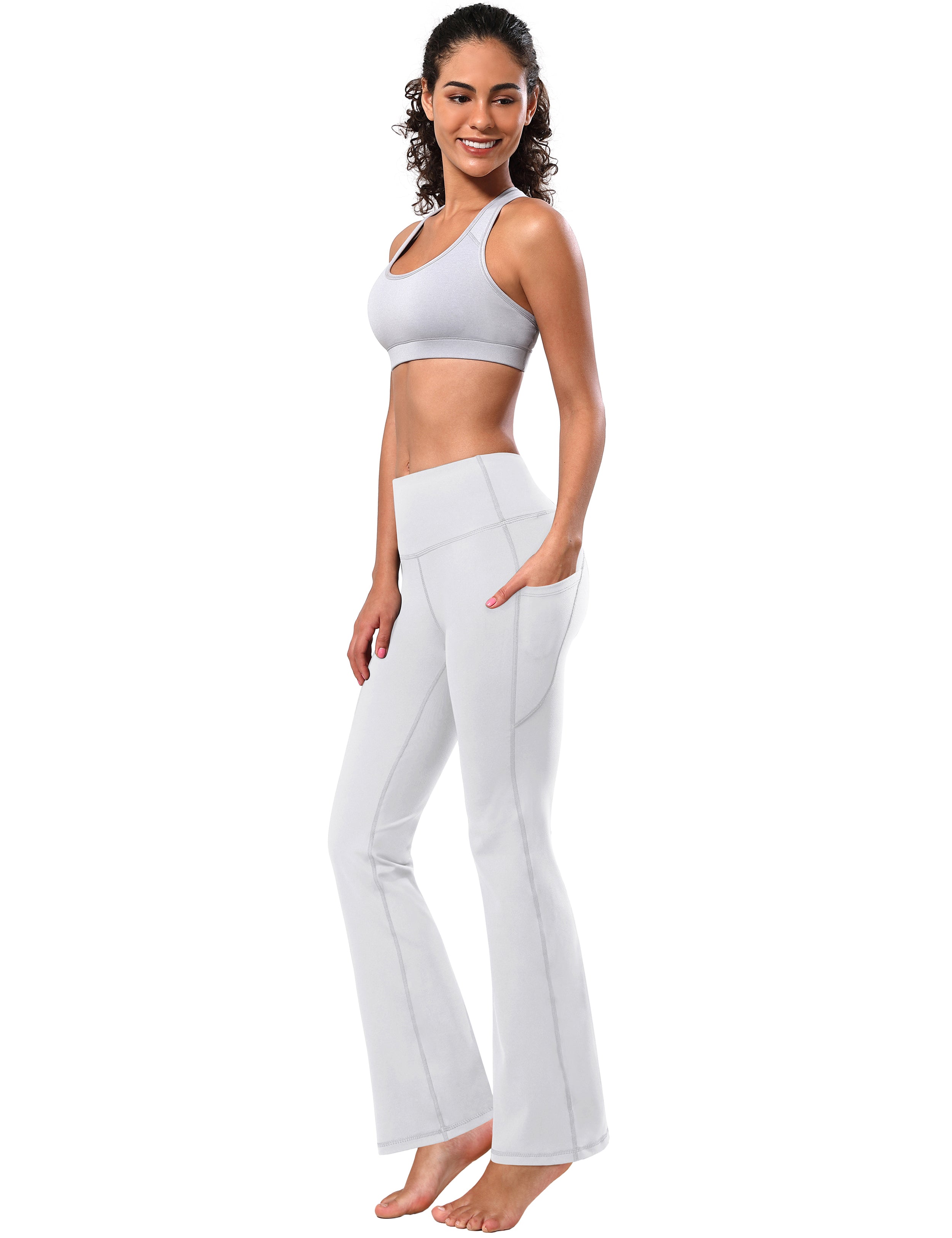 139 Side Pockets Bootcut Leggings white 87%Nylon/13%Spandex Fabric doesn't attract lint easily 4-way stretch No see-through Moisture-wicking Tummy control Inner pocket Four lengths