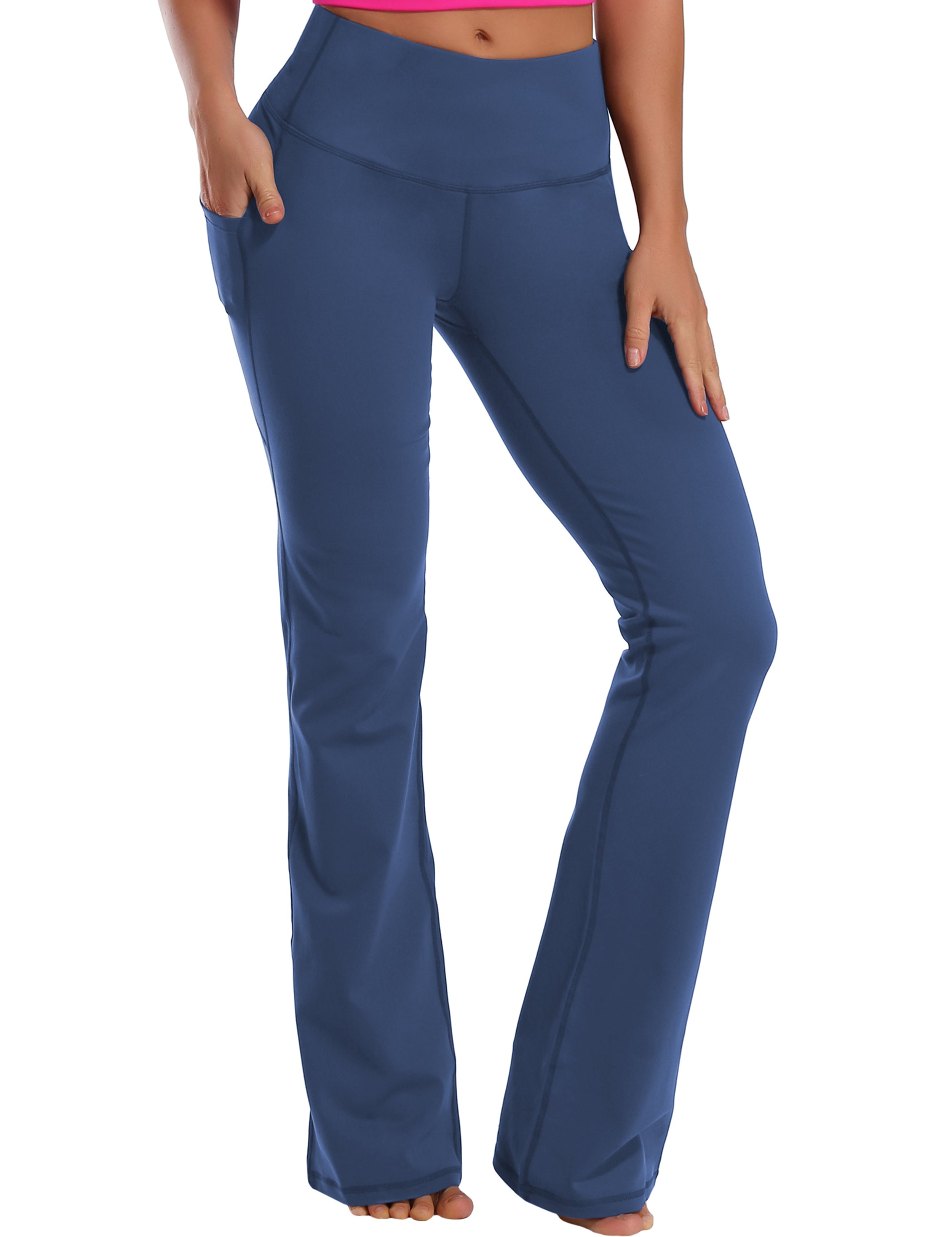 139 Side Pockets Bootcut Leggings purplishblue 87%Nylon/13%Spandex Fabric doesn't attract lint easily 4-way stretch No see-through Moisture-wicking Tummy control Inner pocket Four lengths