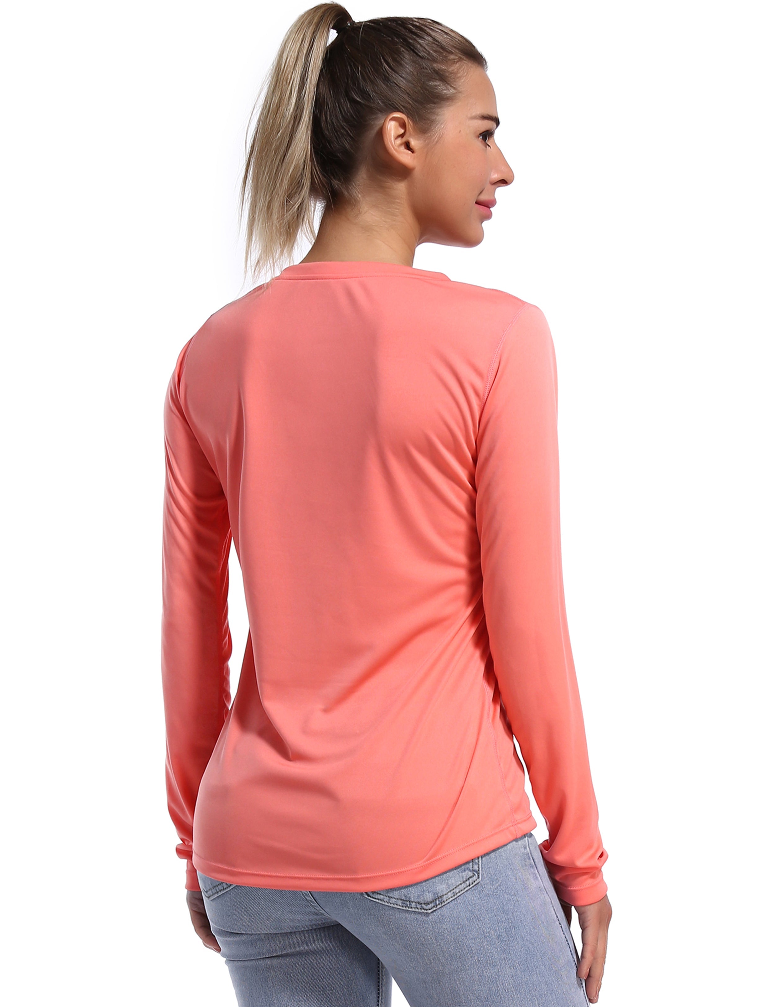 V Neck Long Sleeve Athletic Shirts coral_Biking