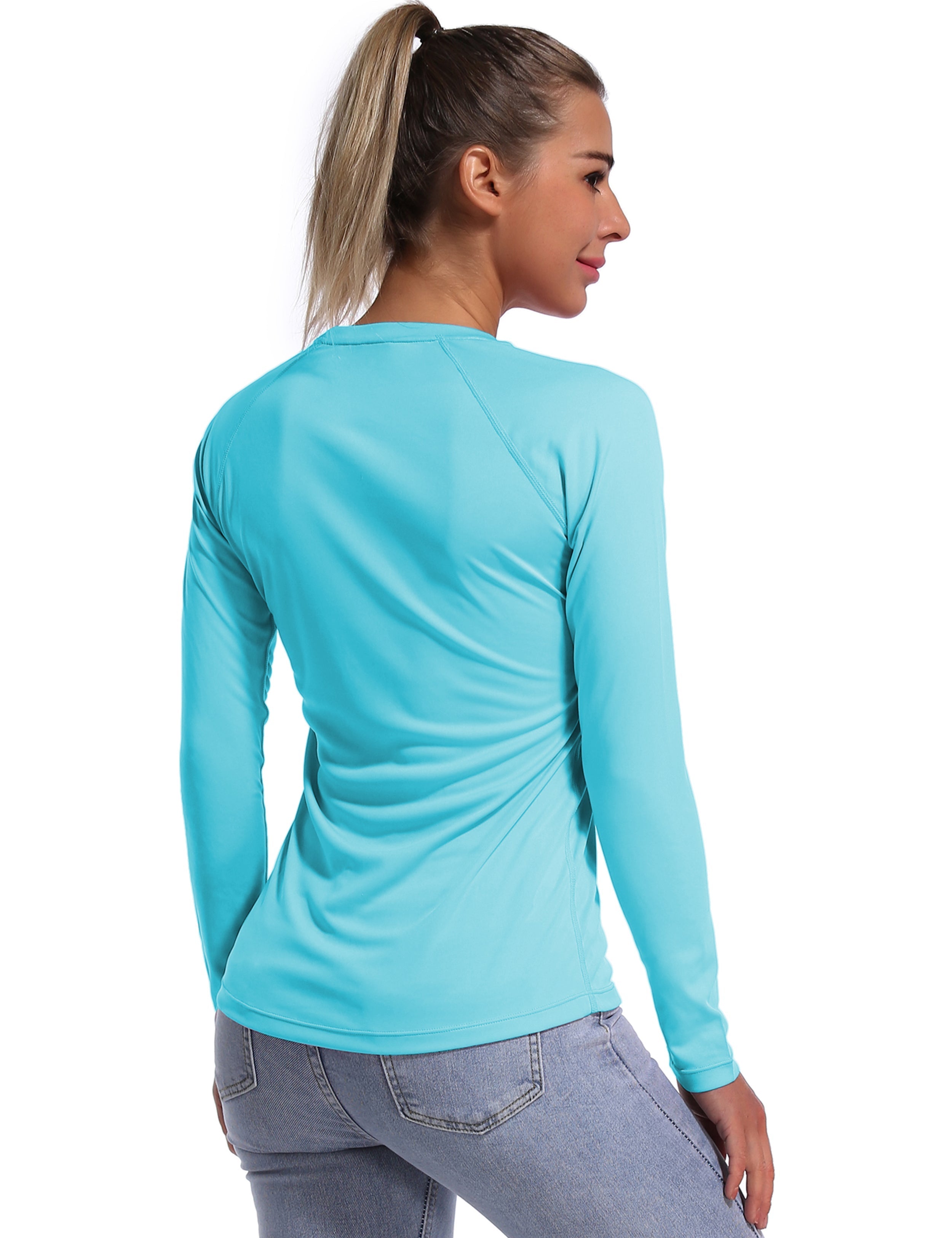 Long Sleeve Athletic Shirts blue 100% polyester Lightweight Slim Fit UPF 50+ blocks sun's harmful rays Treated to wick moisture, dries ultra-fast