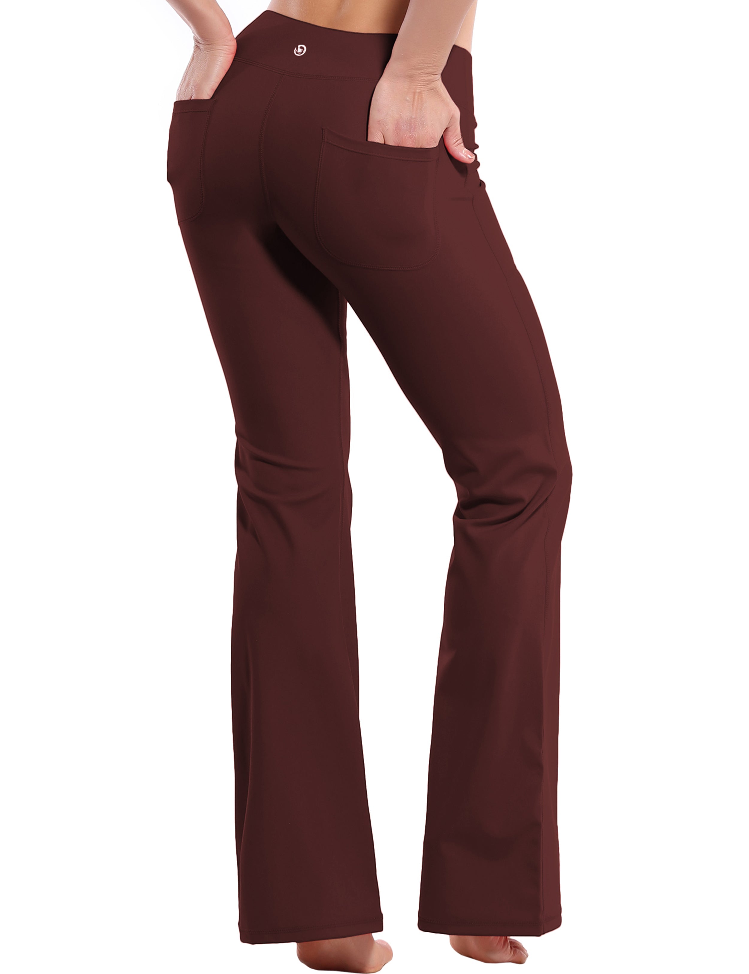 4 Pockets Bootcut Leggings mahoganymaroon 75%Nylon/25%Spandex Fabric doesn't attract lint easily 4-way stretch No see-through Moisture-wicking Inner pocket Four lengths