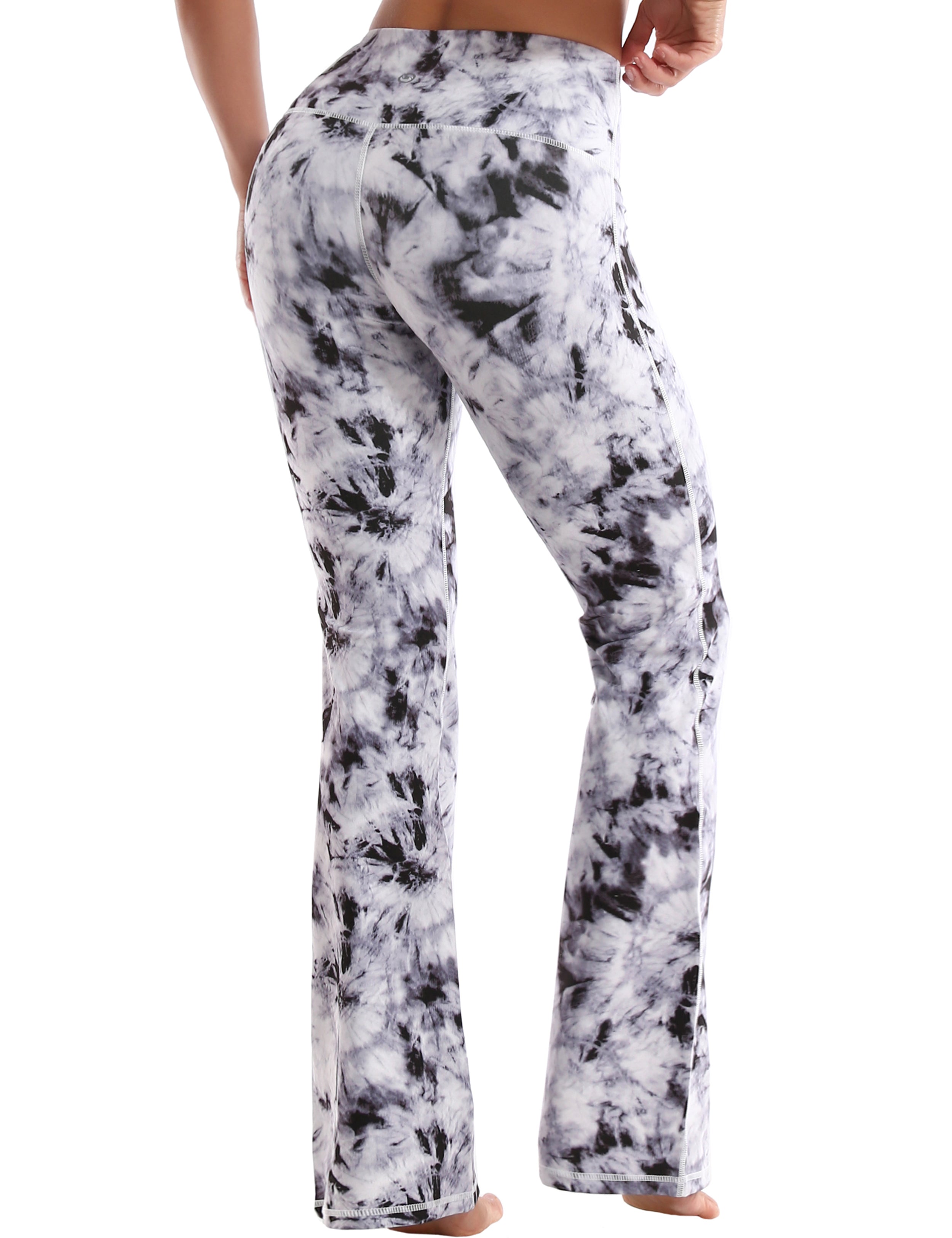 High Waist Printed Bootcut Leggings Black Dandelion 78%Polyester/22%Spandex Fabric doesn't attract lint easily 4-way stretch No see-through Moisture-wicking Tummy control Inner pocket Five lengths