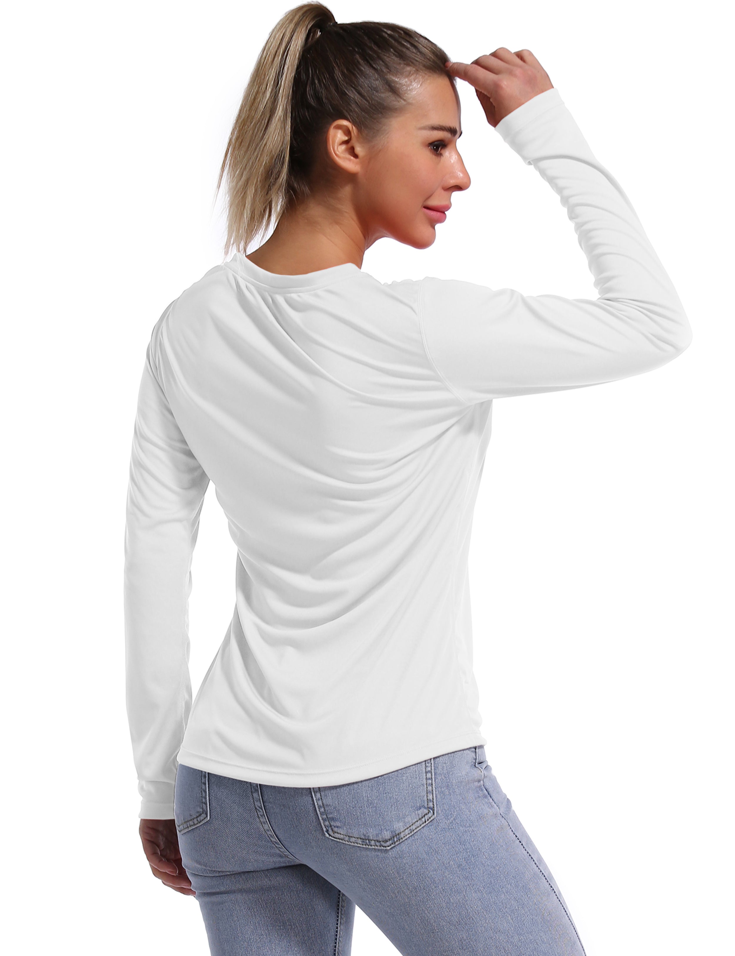 V Neck Long Sleeve Athletic Shirts white_Running