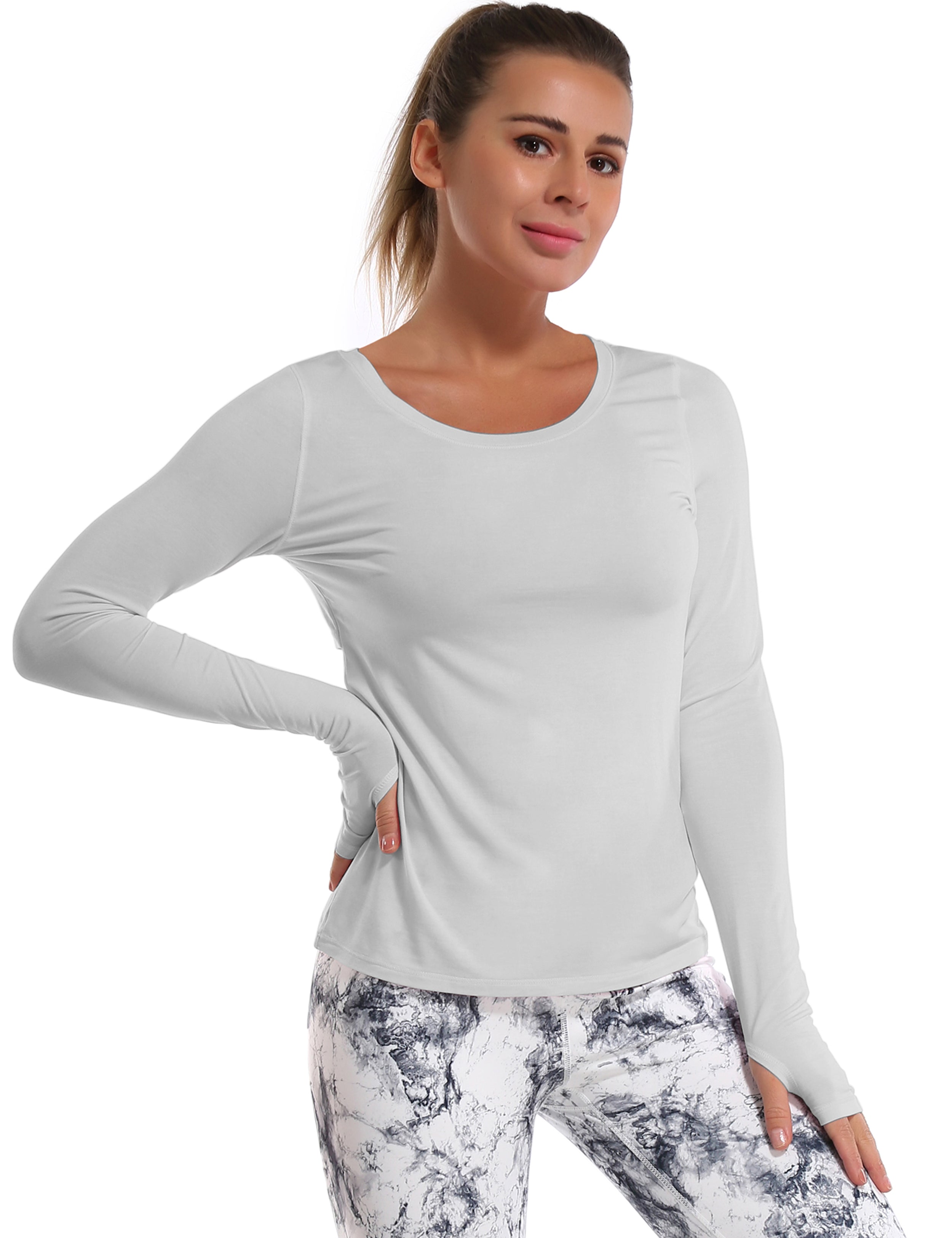 Open Back Long Sleeve Tops lightgray Designed for On the Move Slim fit 93%Modal/7%Spandex Four-way stretch Naturally breathable Super-Soft, Modal Fabric