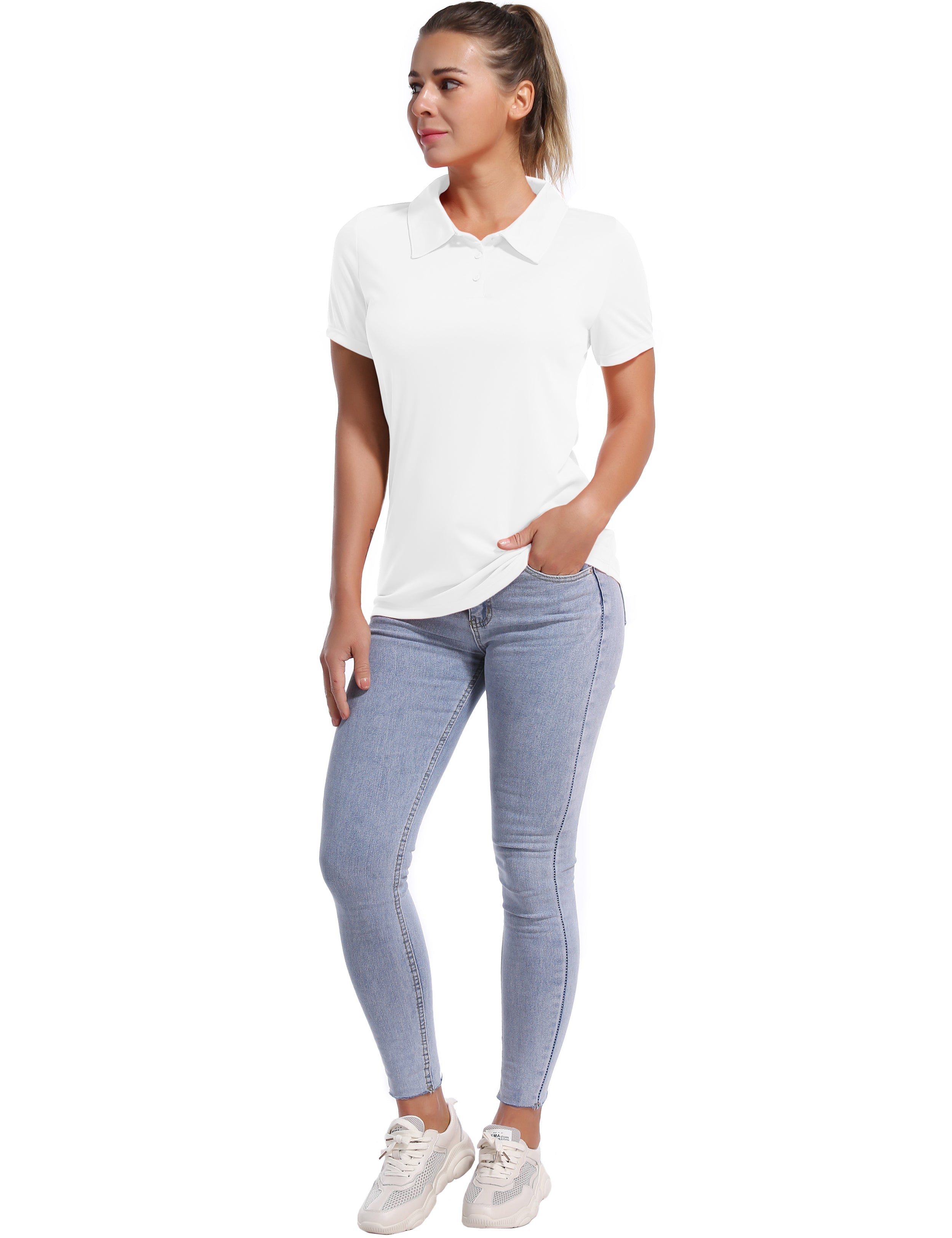 Short Sleeve Slim Fit Polo Shirt white ins_Plus Size