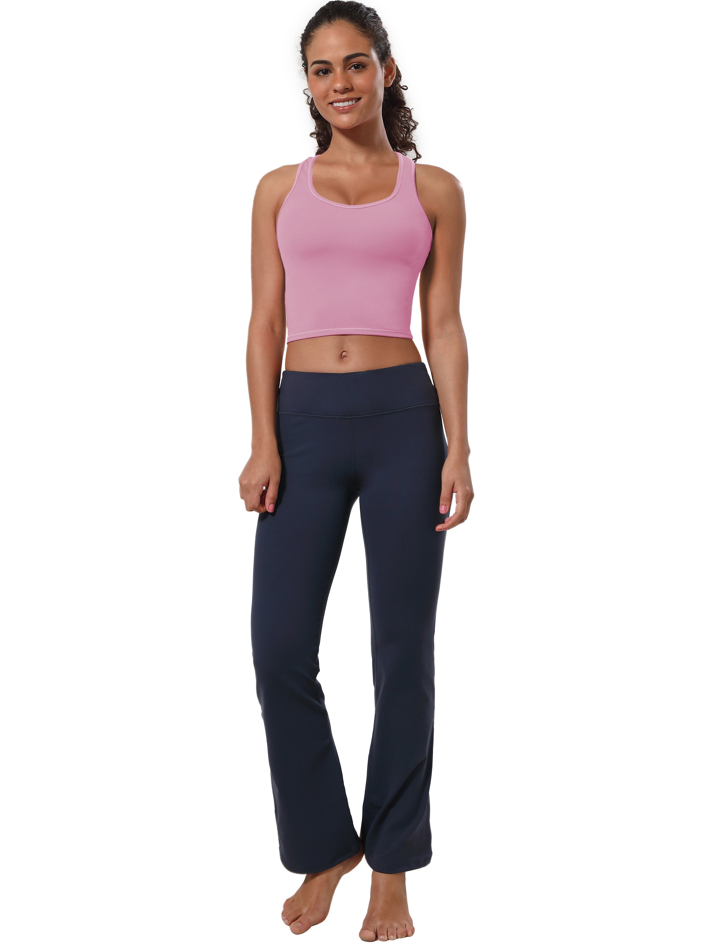 Racerback Athletic Crop Tank Tops lightpink 92%Nylon/8%Spandex(Cotton Soft) Designed for Tall Size Tight Fit So buttery soft, it feels weightless Sweat-wicking Four-way stretch Breathable Contours your body Sits below the waistband for moderate, everyday coverage