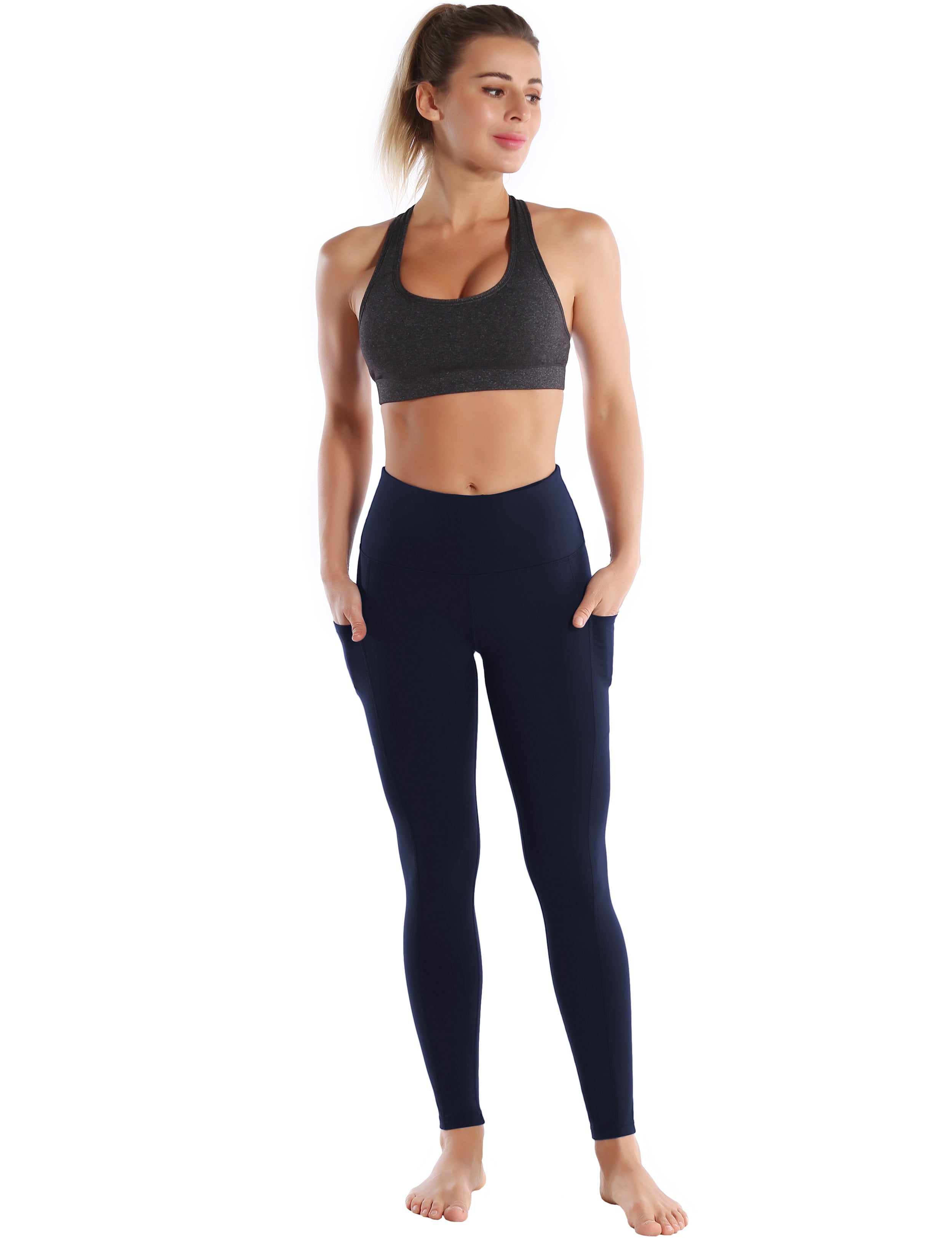 Hip Line Side Pockets Tall Size Pants darknavy Sexy Hip Line Side Pockets 75%Nylon/25%Spandex Fabric doesn't attract lint easily 4-way stretch No see-through Moisture-wicking Tummy control Inner pocket Two lengths