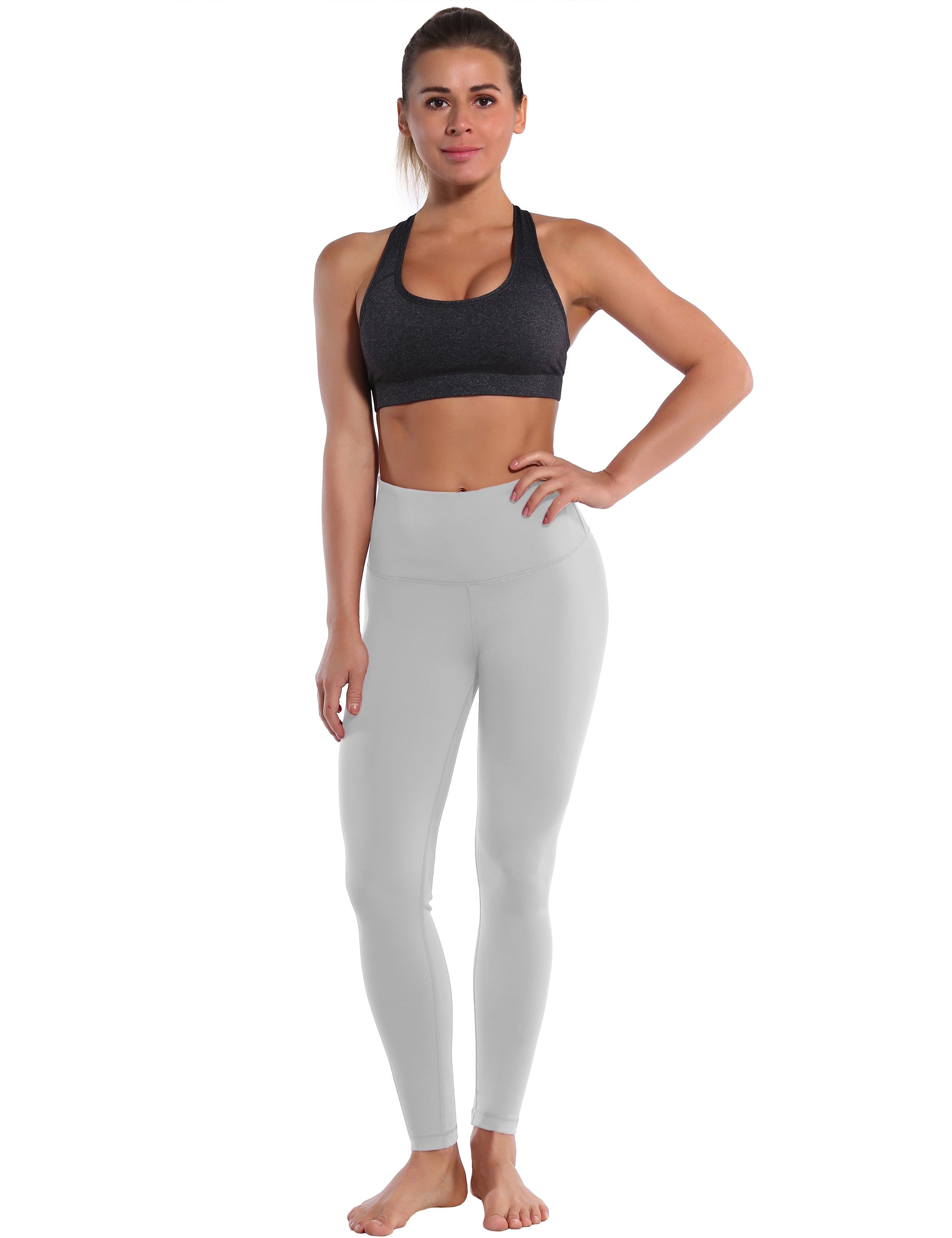 High Waist Tall Size Pants lightgray 75%Nylon/25%Spandex Fabric doesn't attract lint easily 4-way stretch No see-through Moisture-wicking Tummy control Inner pocket Four lengths