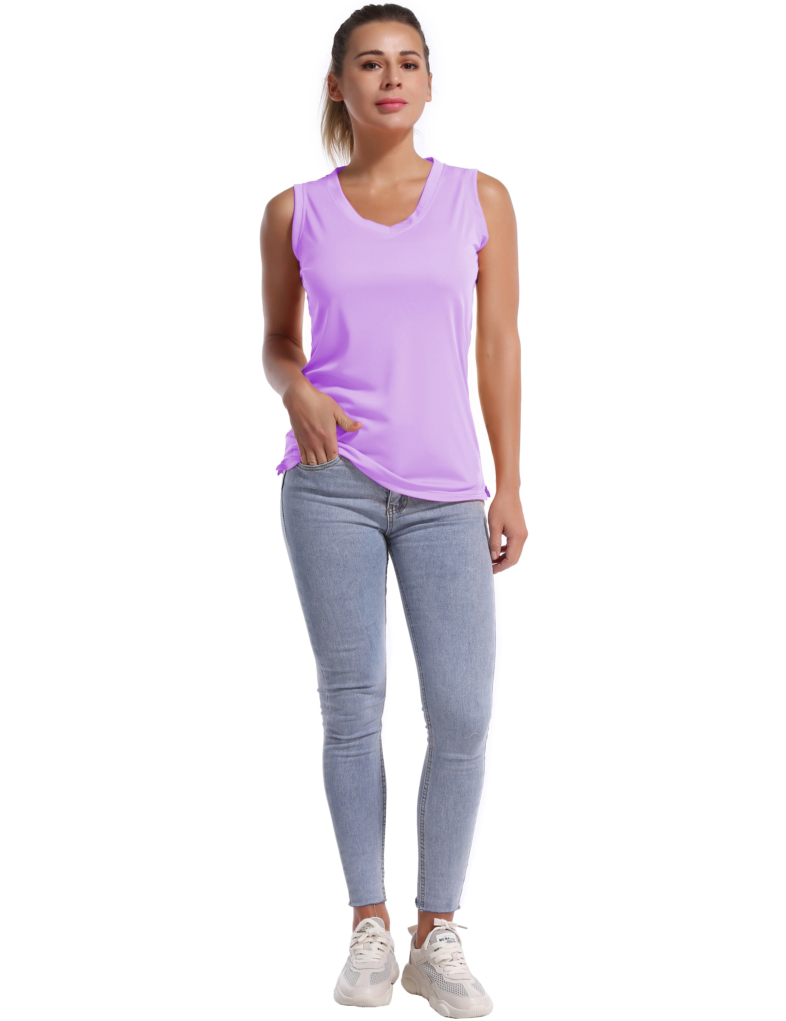 V Neck Sleeveless Athletic Shirts purple_Running