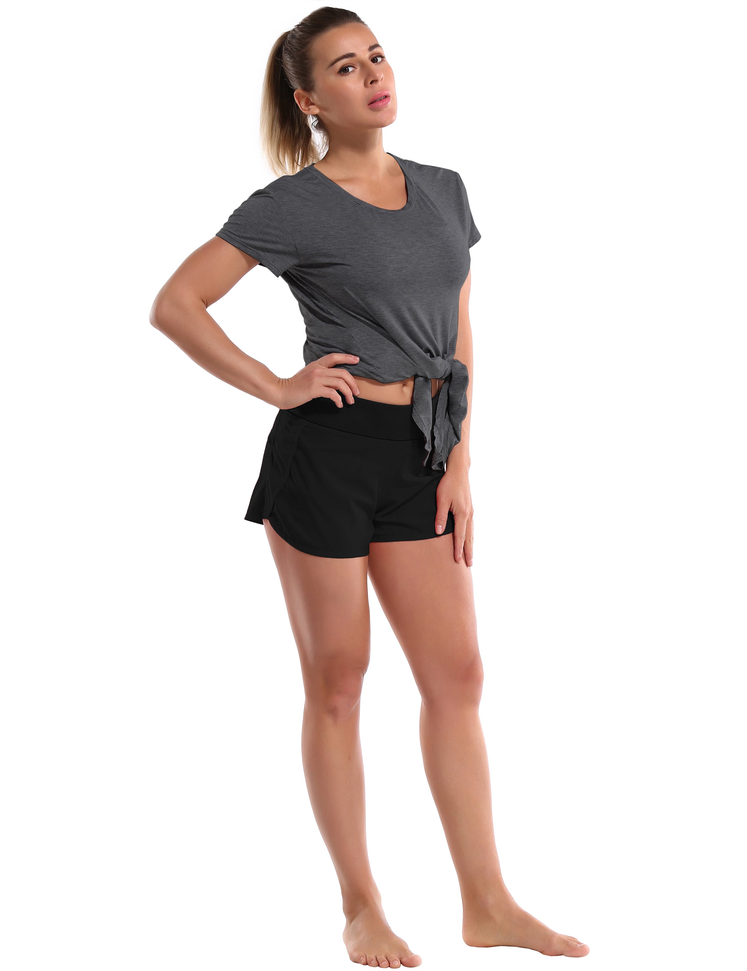 Tie Up Crop Top Short Sleeve T-Shirt heathercharcoal ins_Biking