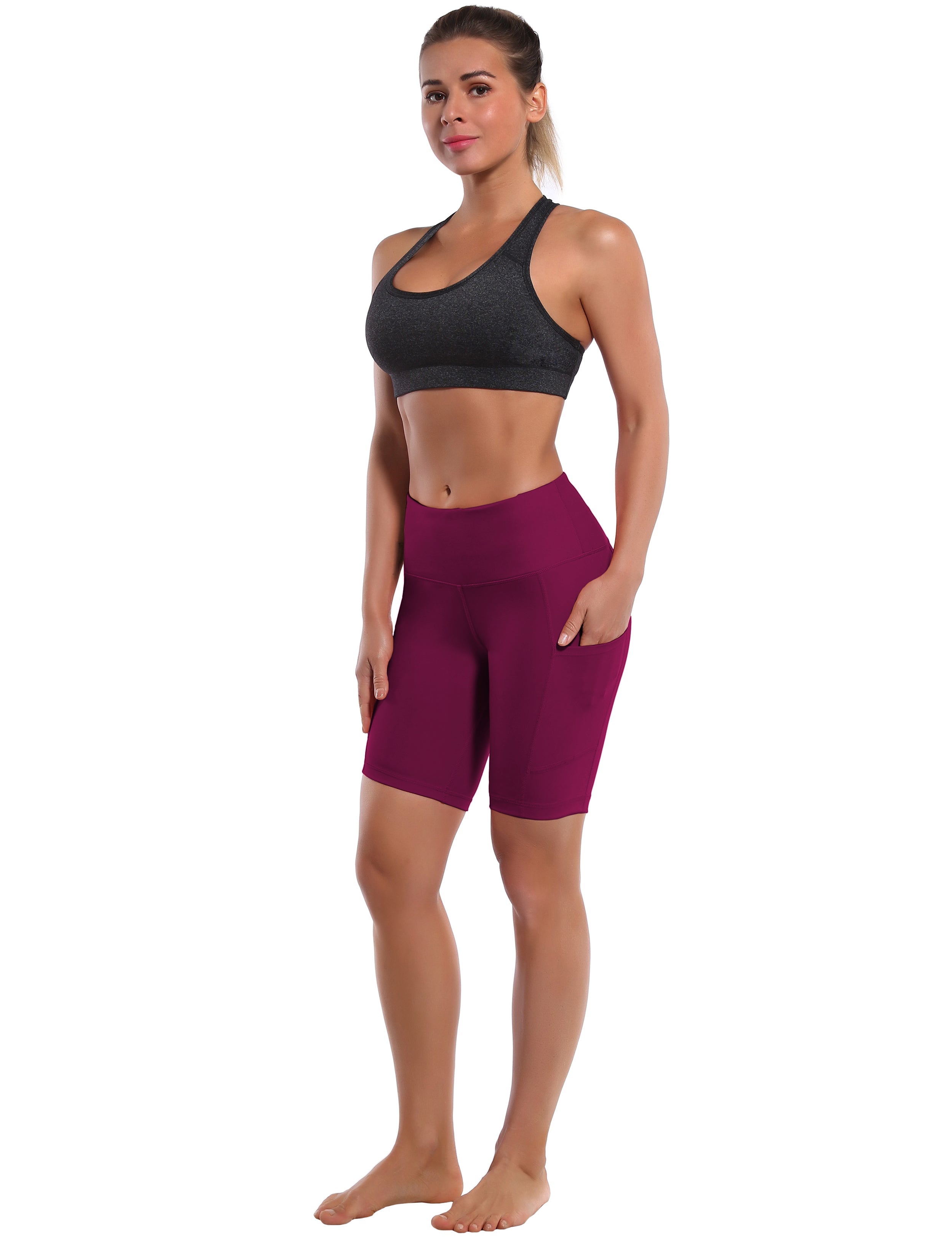 8" Side Pockets Gym Shorts grapevine Sleek, soft, smooth and totally comfortable: our newest style is here. Softest-ever fabric High elasticity High density 4-way stretch Fabric doesn't attract lint easily No see-through Moisture-wicking Machine wash 75% Nylon, 25% Spandex