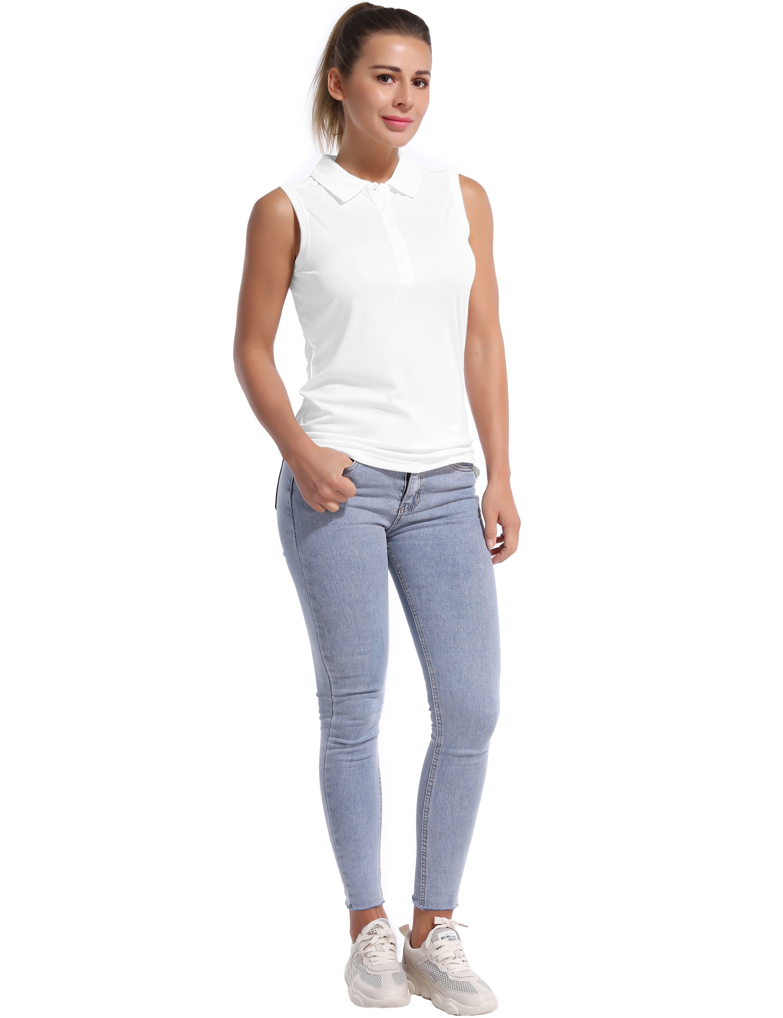 Sleeveless Slim Fit Polo Shirt white ins_Plus Size