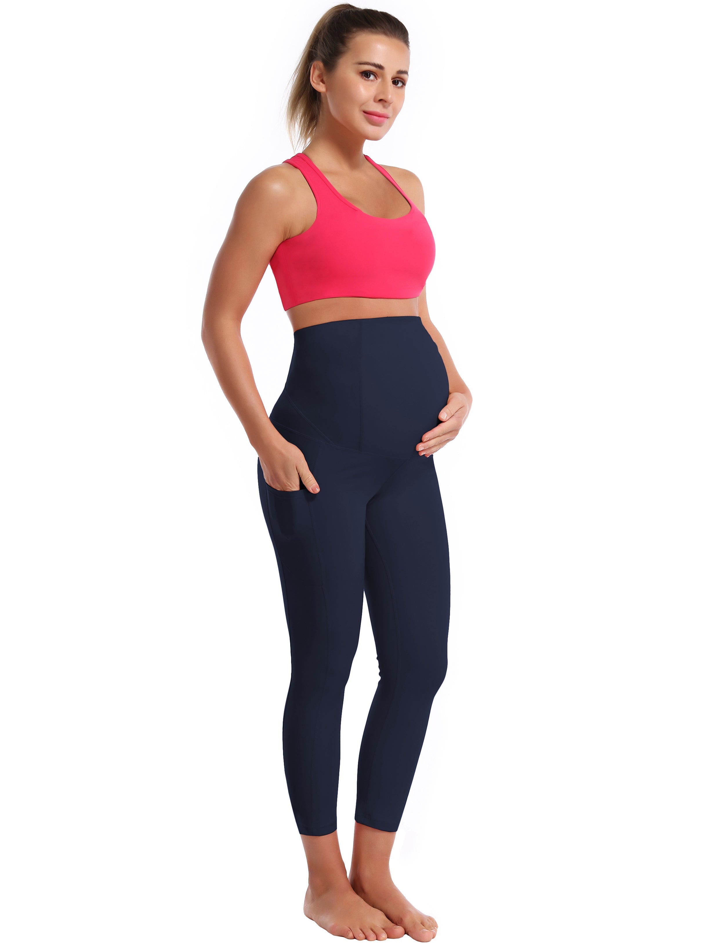 22" Side Pockets Maternity Tall Size Pants darknavy 87%Nylon/13%Spandex Softest-ever fabric High elasticity 4-way stretch Fabric doesn't attract lint easily No see-through Moisture-wicking Machine wash