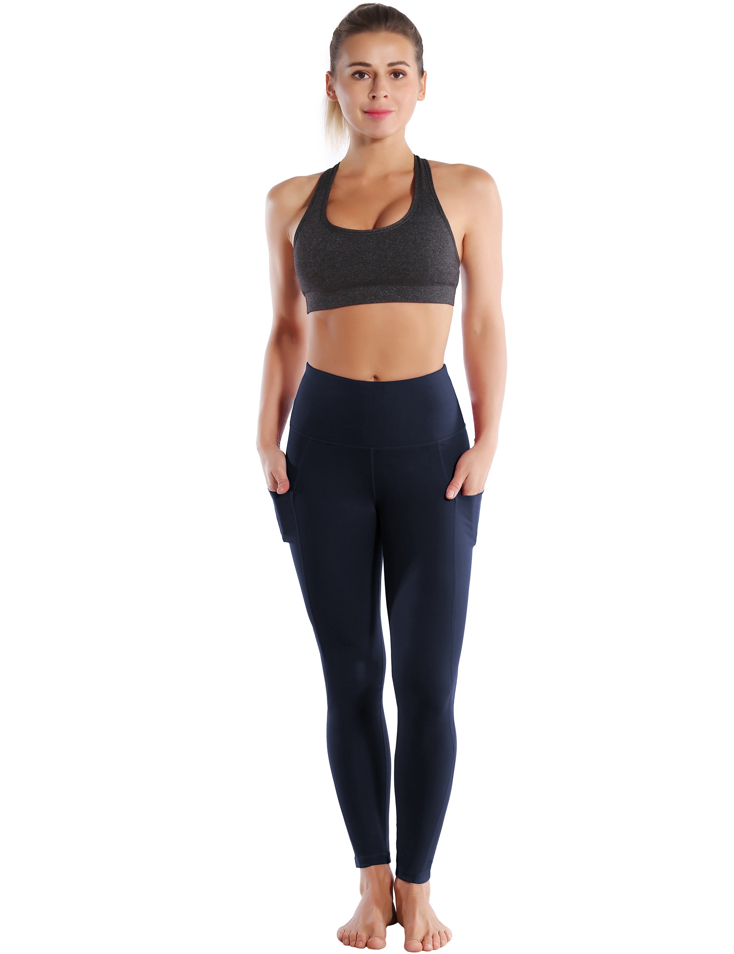 High Waist Side Pockets Yoga Pants navyblue