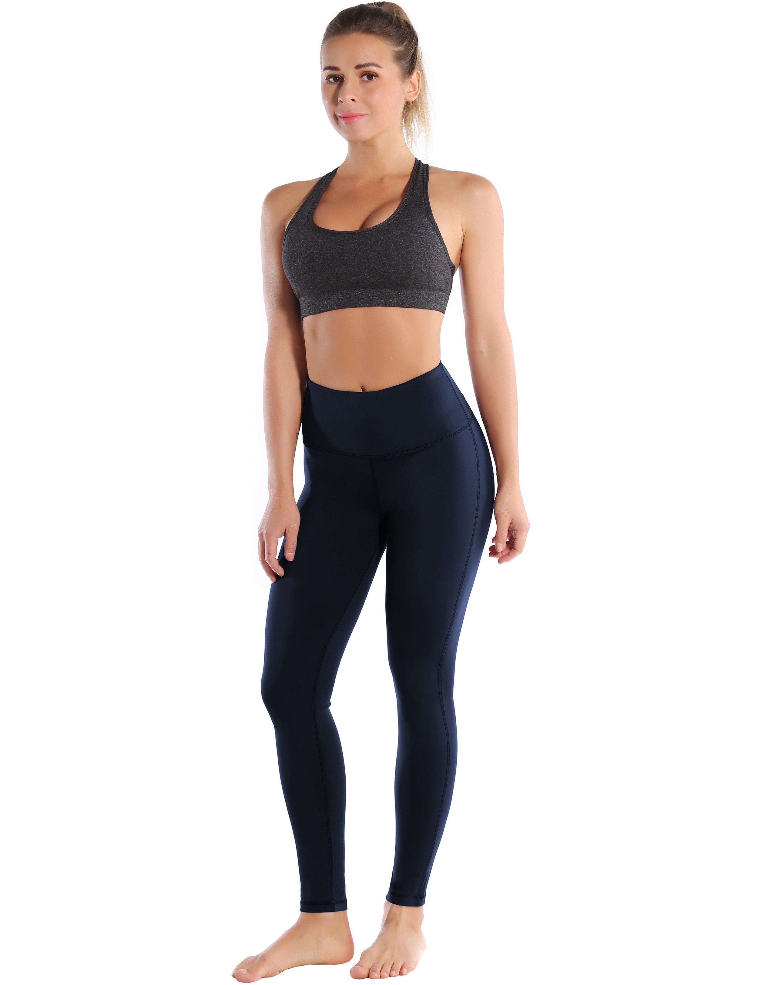 High Waist Side Line Running Pants darknavy Side Line is Make Your Legs Look Longer and Thinner 75%Nylon/25%Spandex Fabric doesn't attract lint easily 4-way stretch No see-through Moisture-wicking Tummy control Inner pocket Two lengths