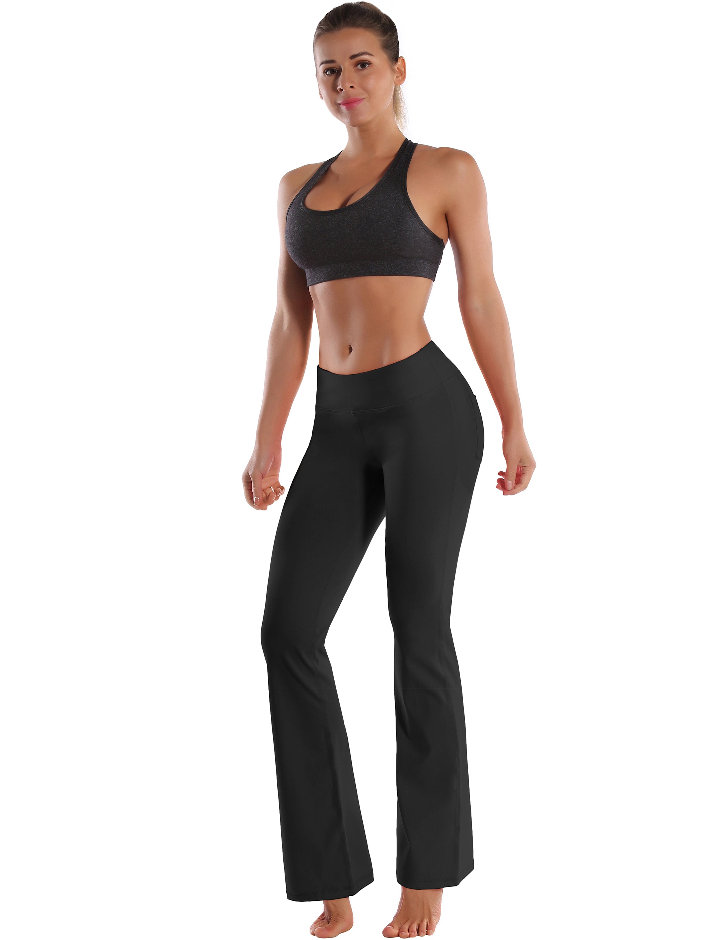 29" 31" 33" 35" 37"  Back Pockets Bootcut Leggings black_Running