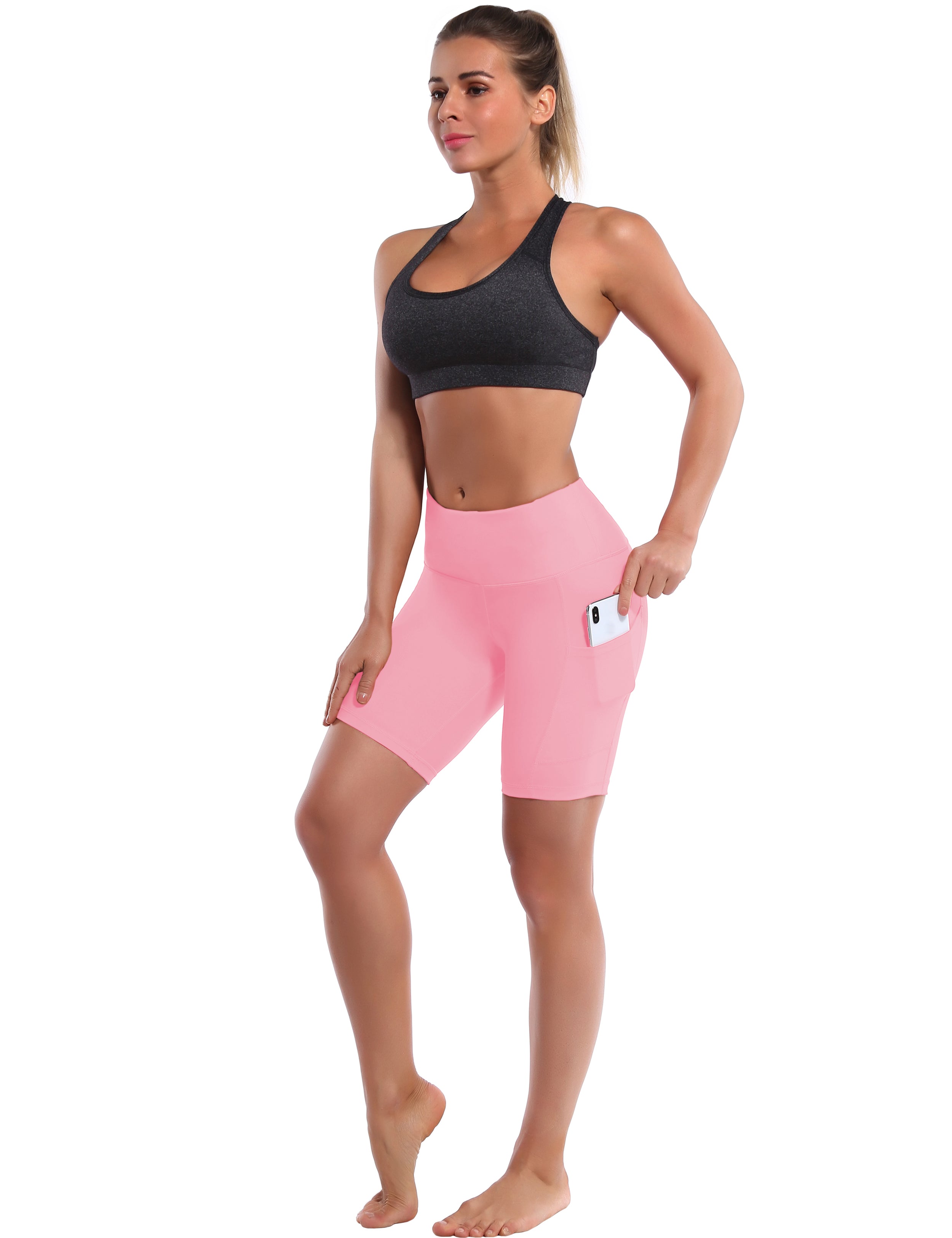 8" Side Pockets Gym Shorts lemonadepink Sleek, soft, smooth and totally comfortable: our newest style is here. Softest-ever fabric High elasticity High density 4-way stretch Fabric doesn't attract lint easily No see-through Moisture-wicking Machine wash 75% Nylon, 25% Spandex