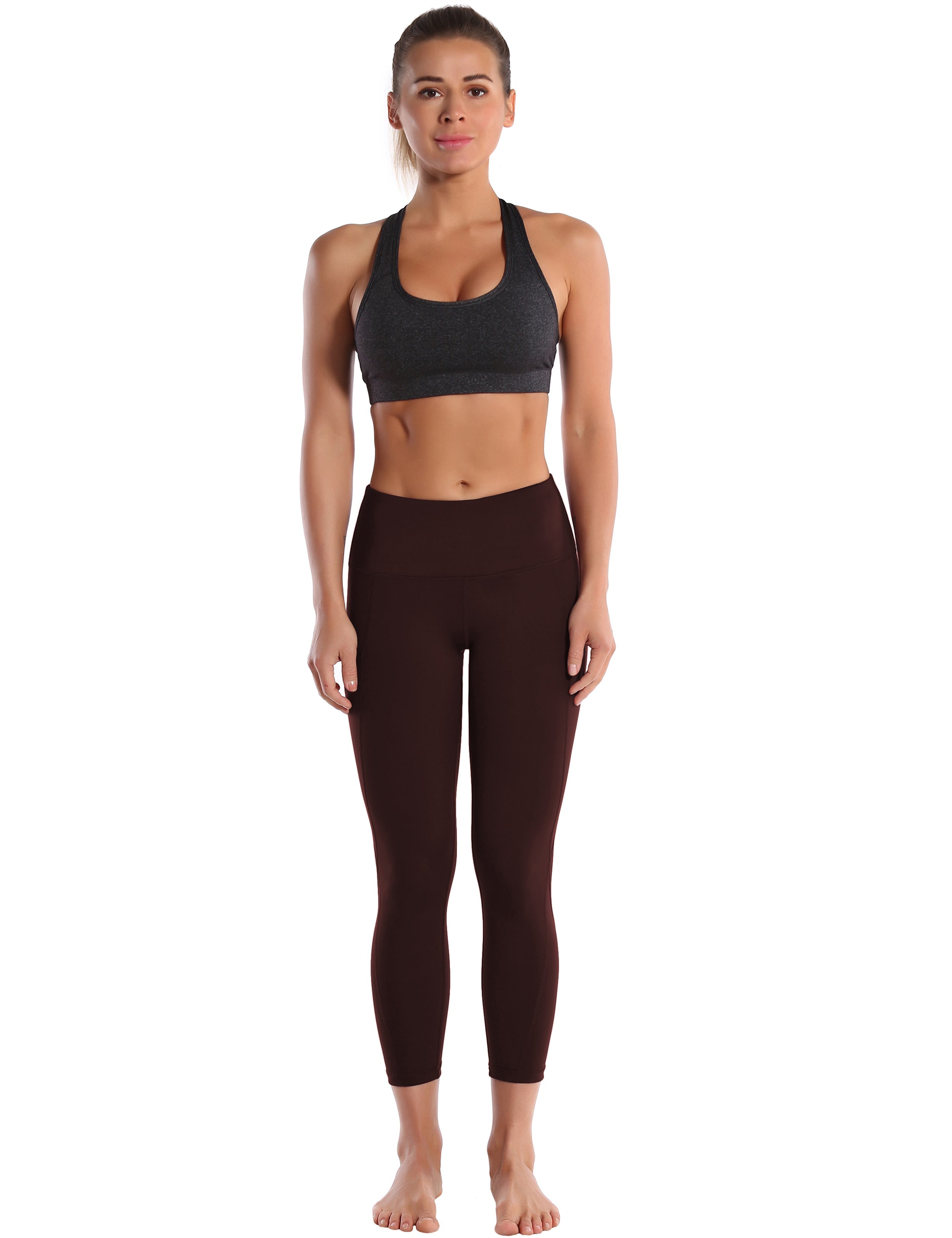 22" High Waist Side Pockets Capris mahoganymaroon 75%Nylon/25%Spandex Fabric doesn't attract lint easily 4-way stretch No see-through Moisture-wicking Tummy control Inner pocket