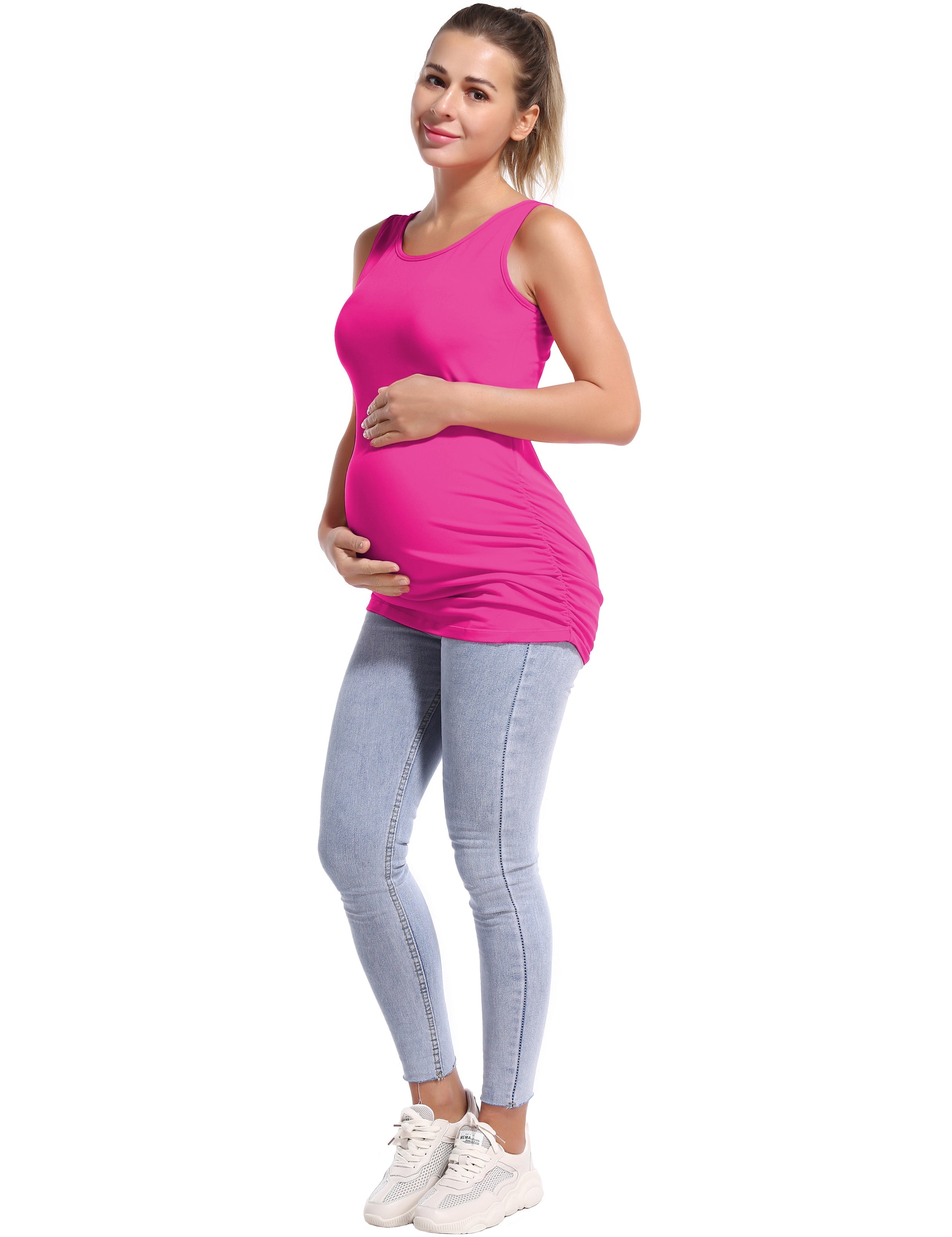 Maternity Side Shirred Tank Top magenta 92%Nylon/8%Spandex(Cotton Soft) Designed for Maternity So buttery soft, it feels weightless Sweat-wicking Four-way stretch Breathable Contours your body