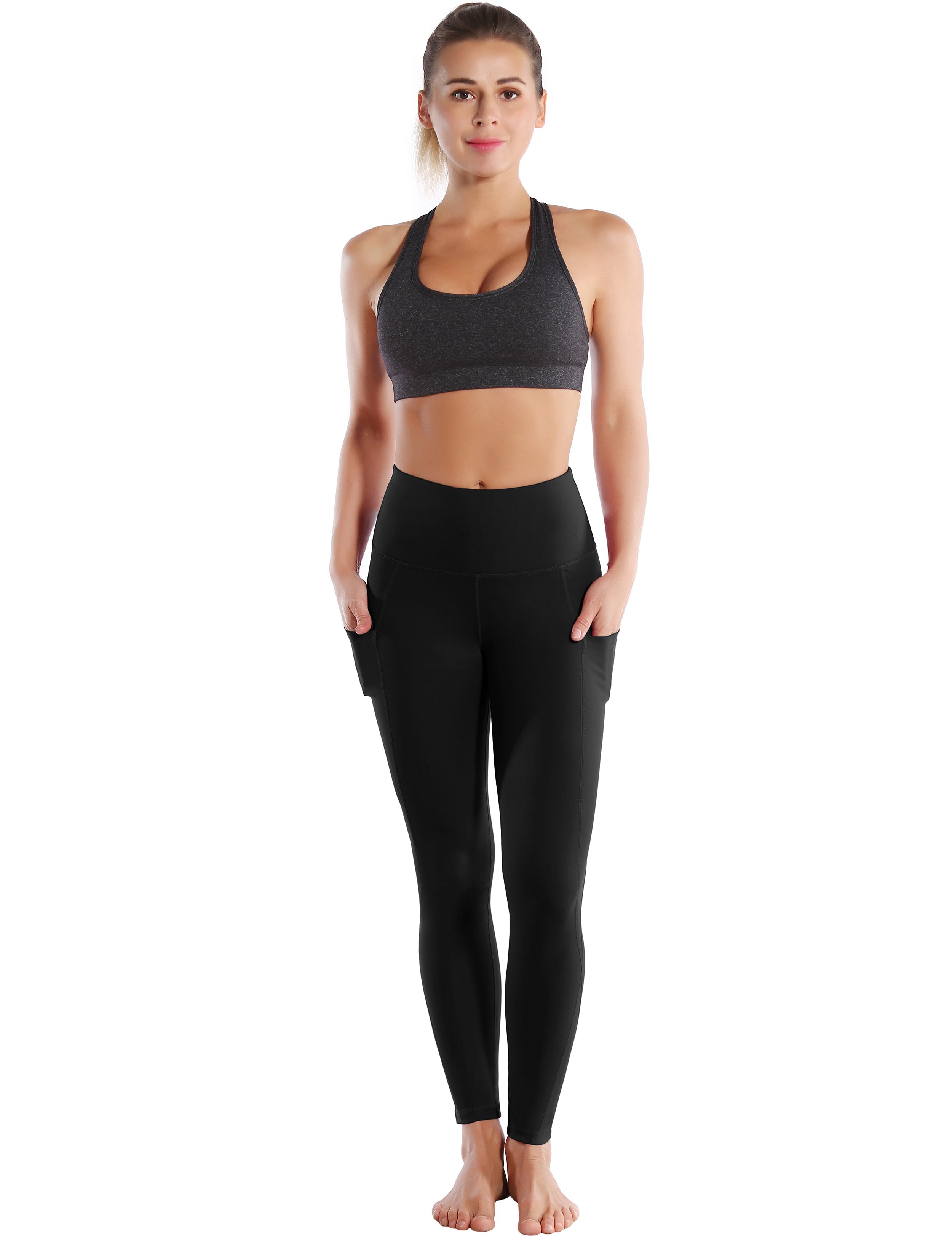 High Waist Side Pockets Gym Pants jetblack