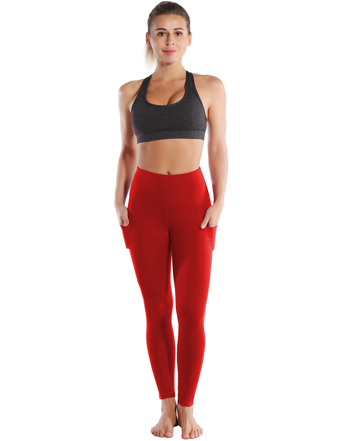 High Waist Side Pockets Golf Pants scarlet 75% Nylon, 25% Spandex Fabric doesn't attract lint easily 4-way stretch No see-through Moisture-wicking Tummy control Inner pocket