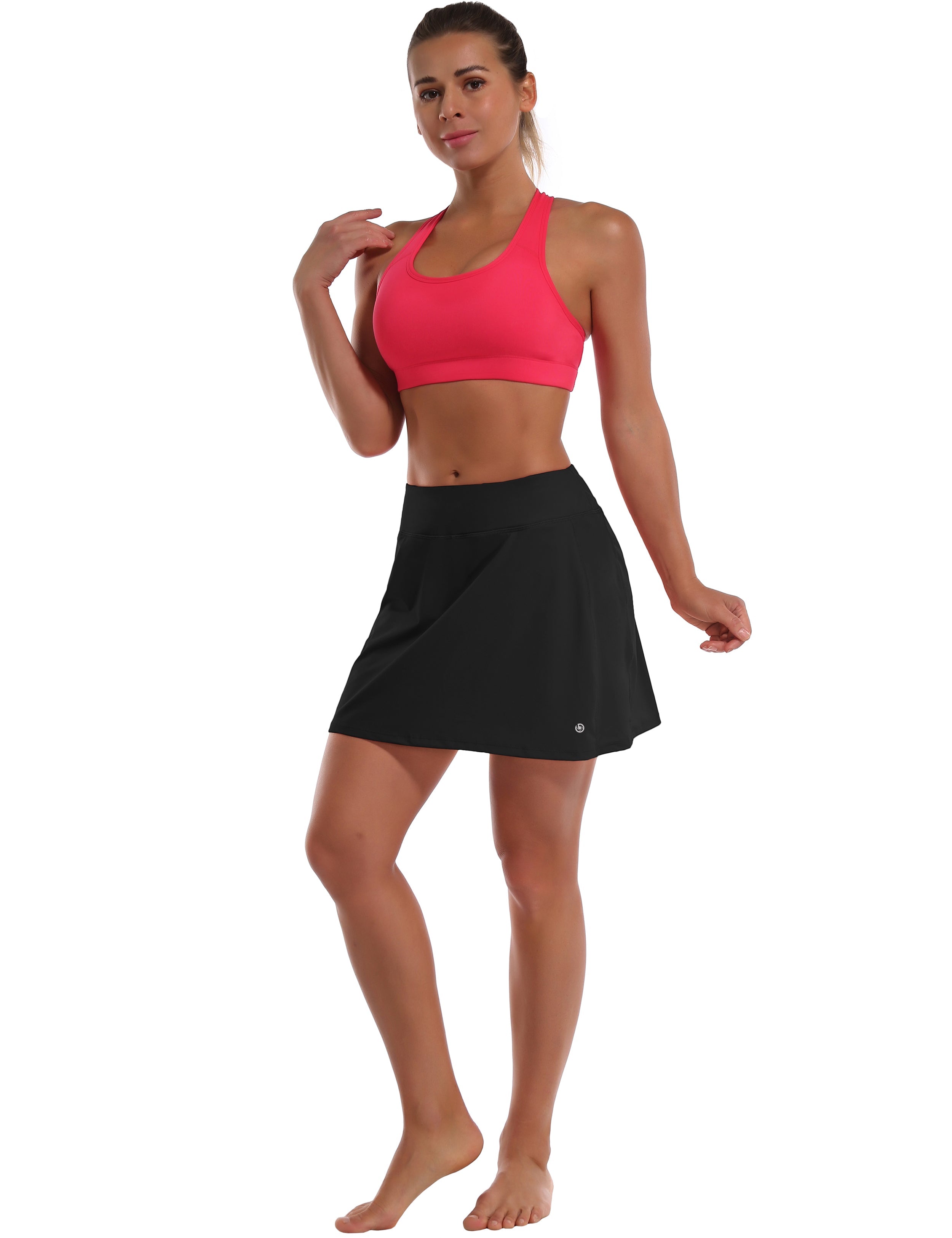 Athletic Tennis Golf Skort with Pocket Shorts black 80%Nylon/20%Spandex UPF 50+ sun protection Elastic closure Lightweight, Wrinkle Moisture wicking Quick drying Secure & comfortable two layer Hidden pocket