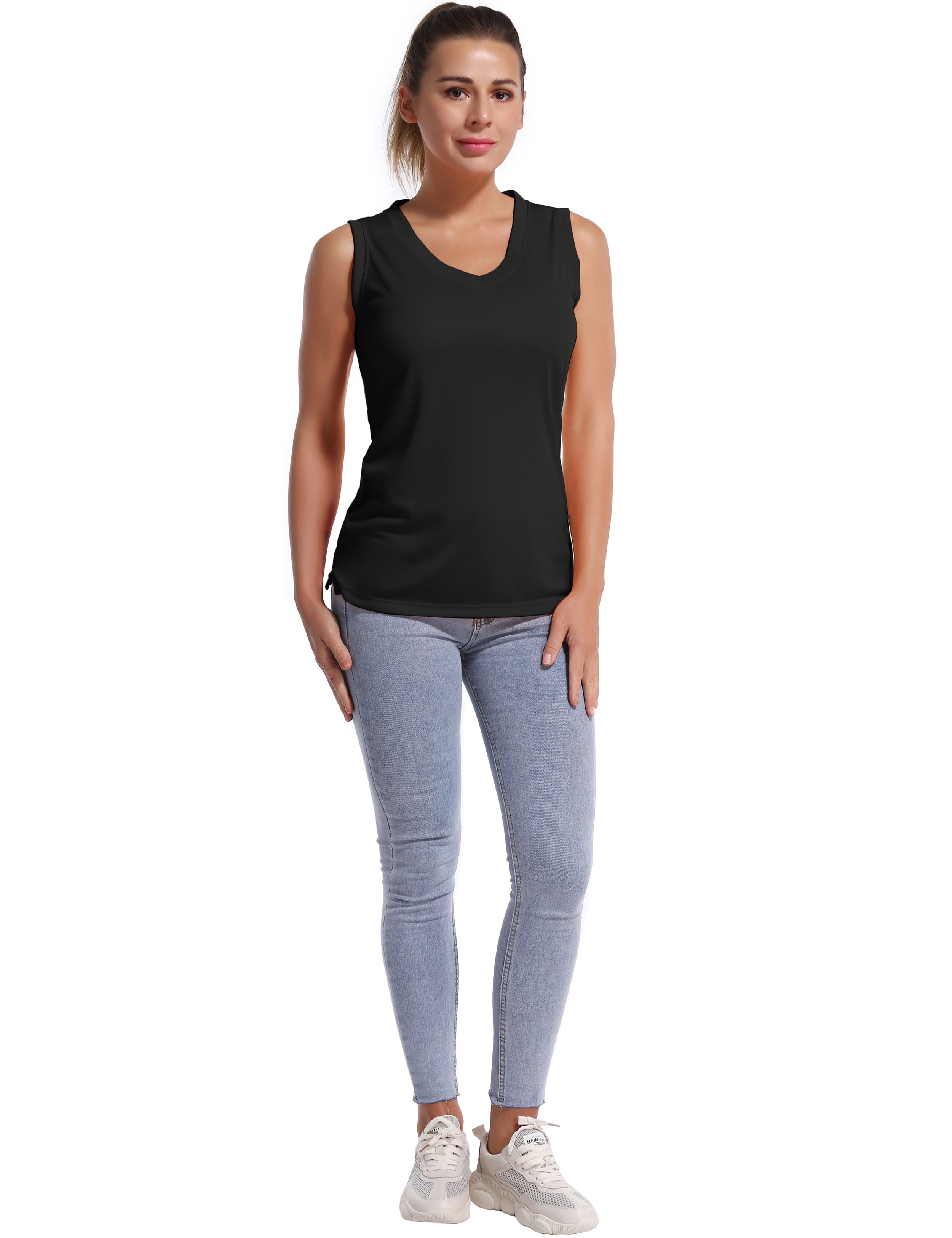 V Neck Sleeveless Athletic Shirts black_Running