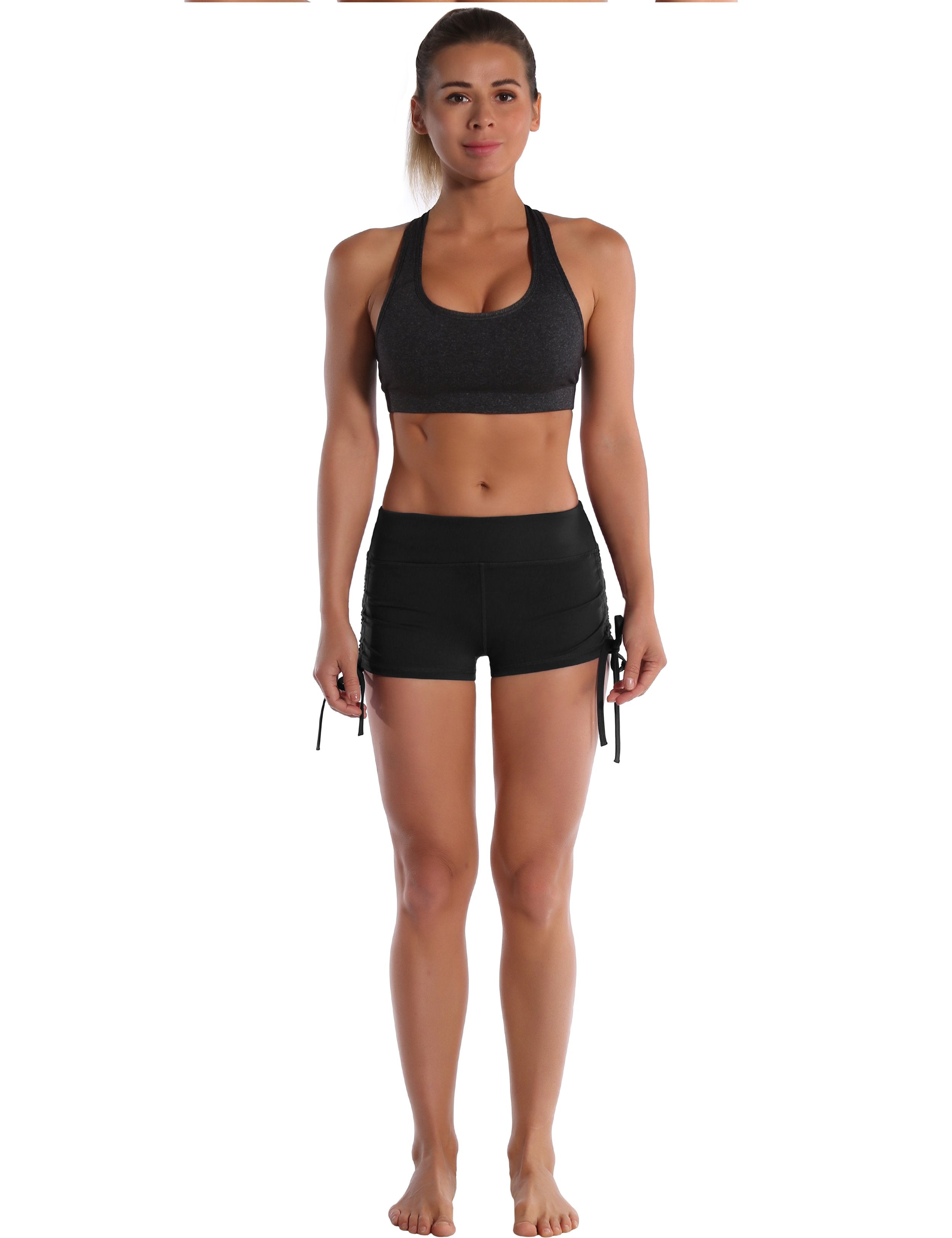 Side Drawstring Hot Shorts black ins_Gym