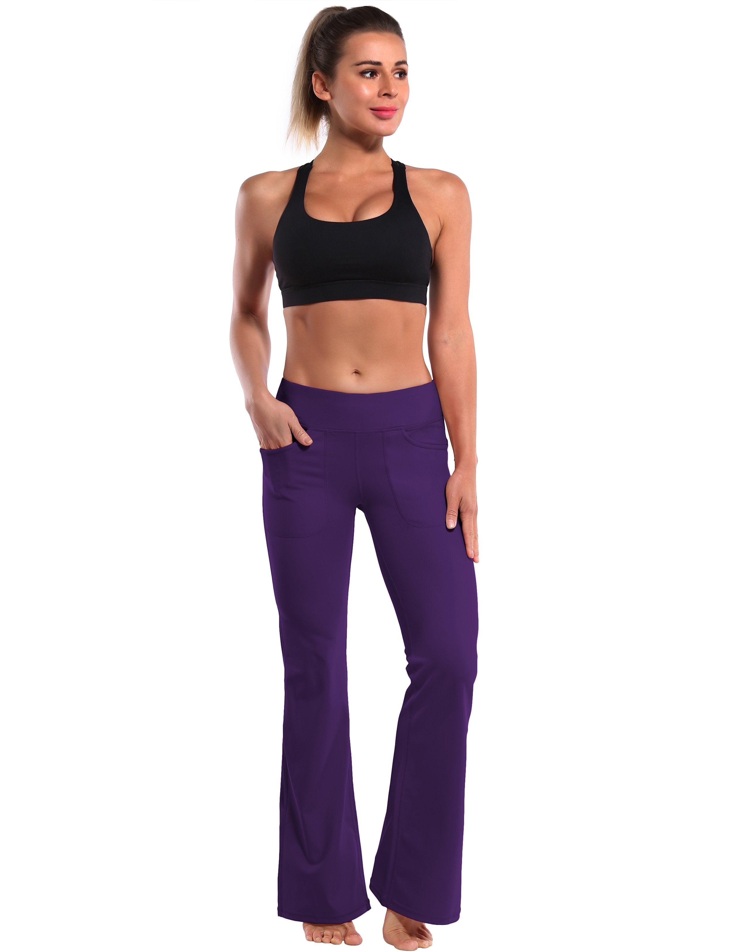 4 Pockets Bootcut Leggings eggplantpurple 75%Nylon/25%Spandex Fabric doesn't attract lint easily 4-way stretch No see-through Moisture-wicking Inner pocket Four lengths