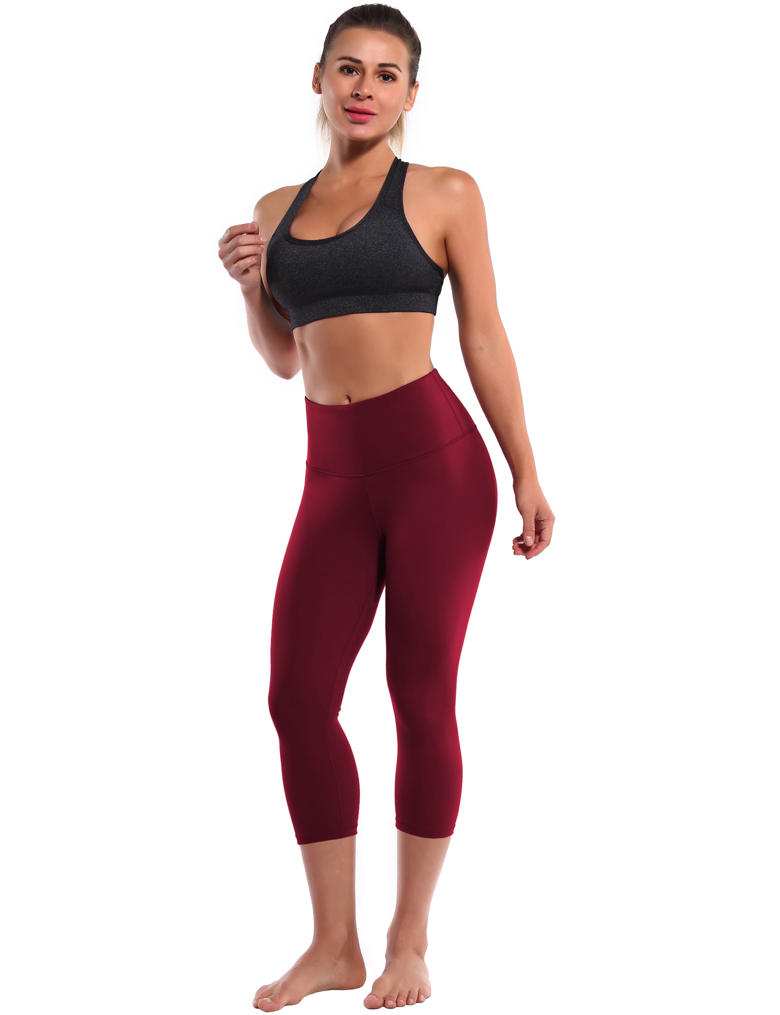 19" High Waist Crop Tight Capris cherryred 75%Nylon/25%Spandex Fabric doesn't attract lint easily 4-way stretch No see-through Moisture-wicking Tummy control Inner pocket