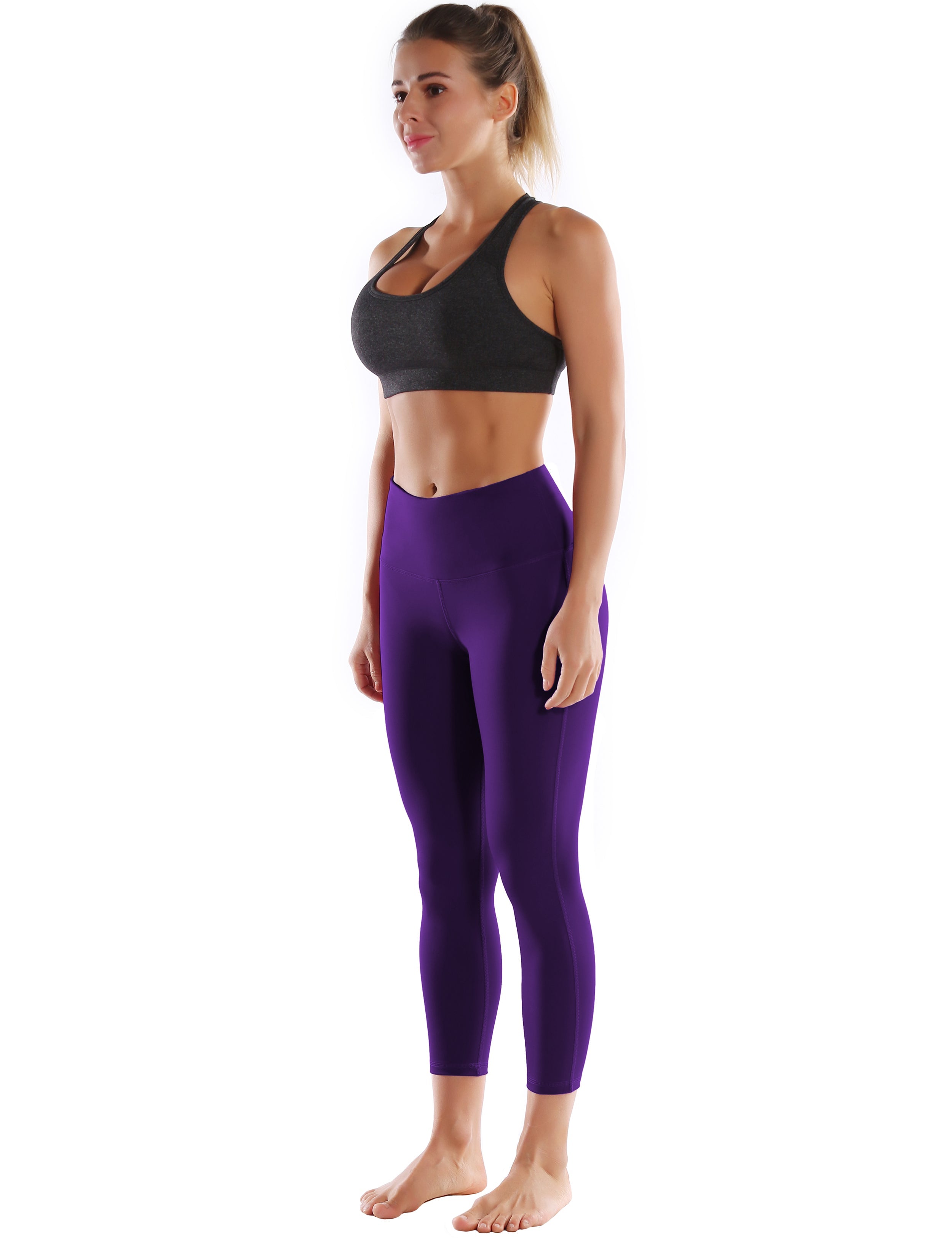 22" High Waist Side Line Capris eggplantpurple 75%Nylon/25%Spandex Fabric doesn't attract lint easily 4-way stretch No see-through Moisture-wicking Tummy control Inner pocket