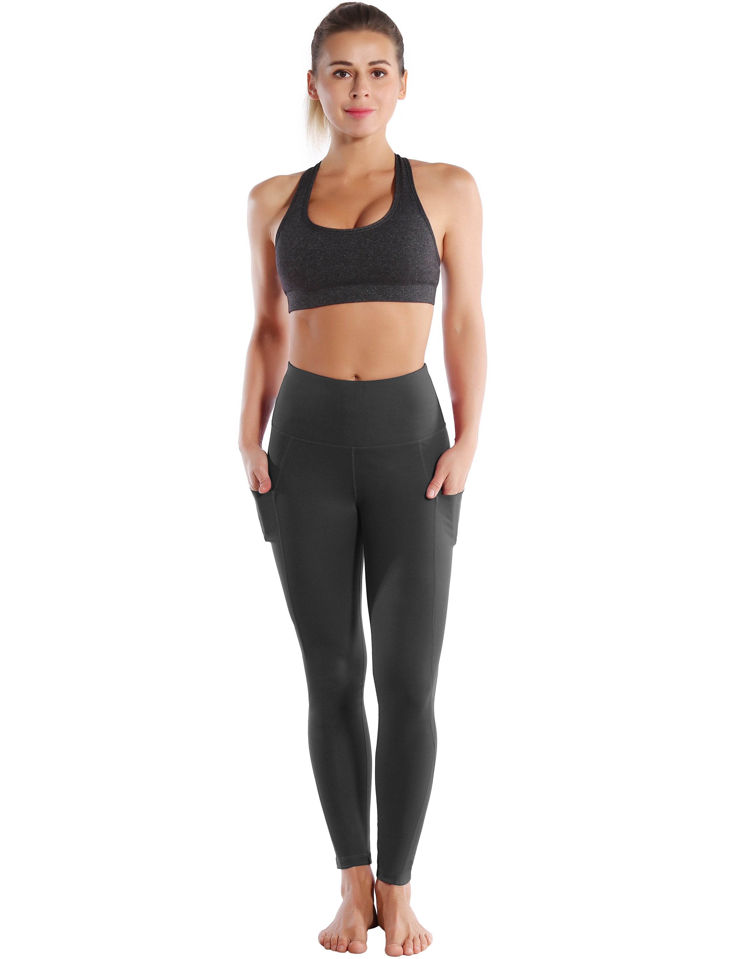 High Waist Side Pockets Gym Pants shadowcharcoal 75% Nylon, 25% Spandex Fabric doesn't attract lint easily 4-way stretch No see-through Moisture-wicking Tummy control Inner pocket