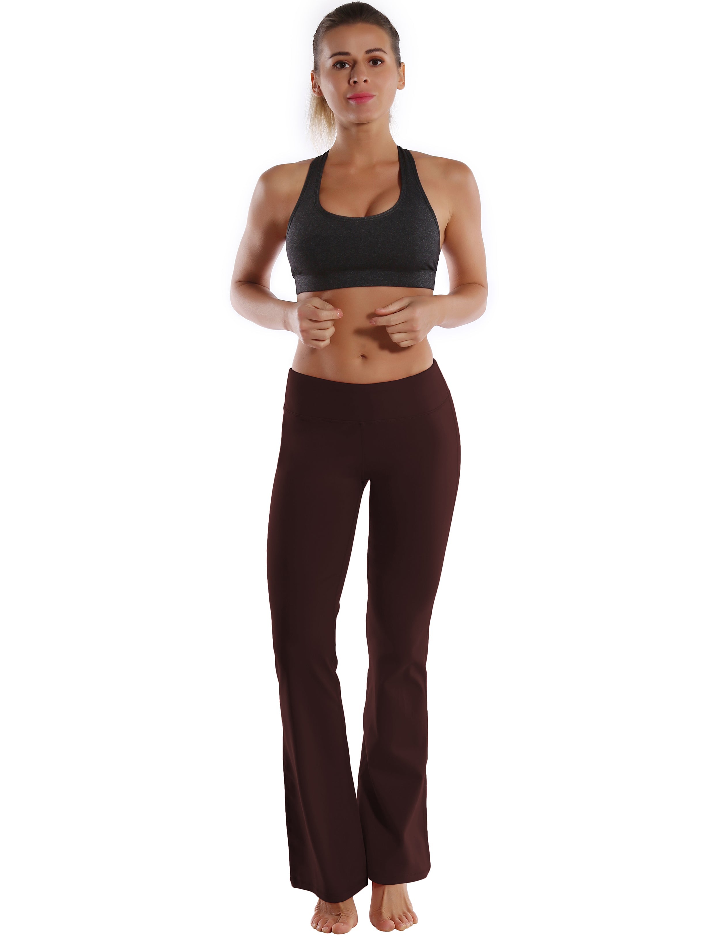 Back Pockets Bootcut Leggings mahoganymaroon 87%Nylon/13%Spandex Fabric doesn't attract lint easily 4-way stretch No see-through Moisture-wicking Inner pocket Four lengths