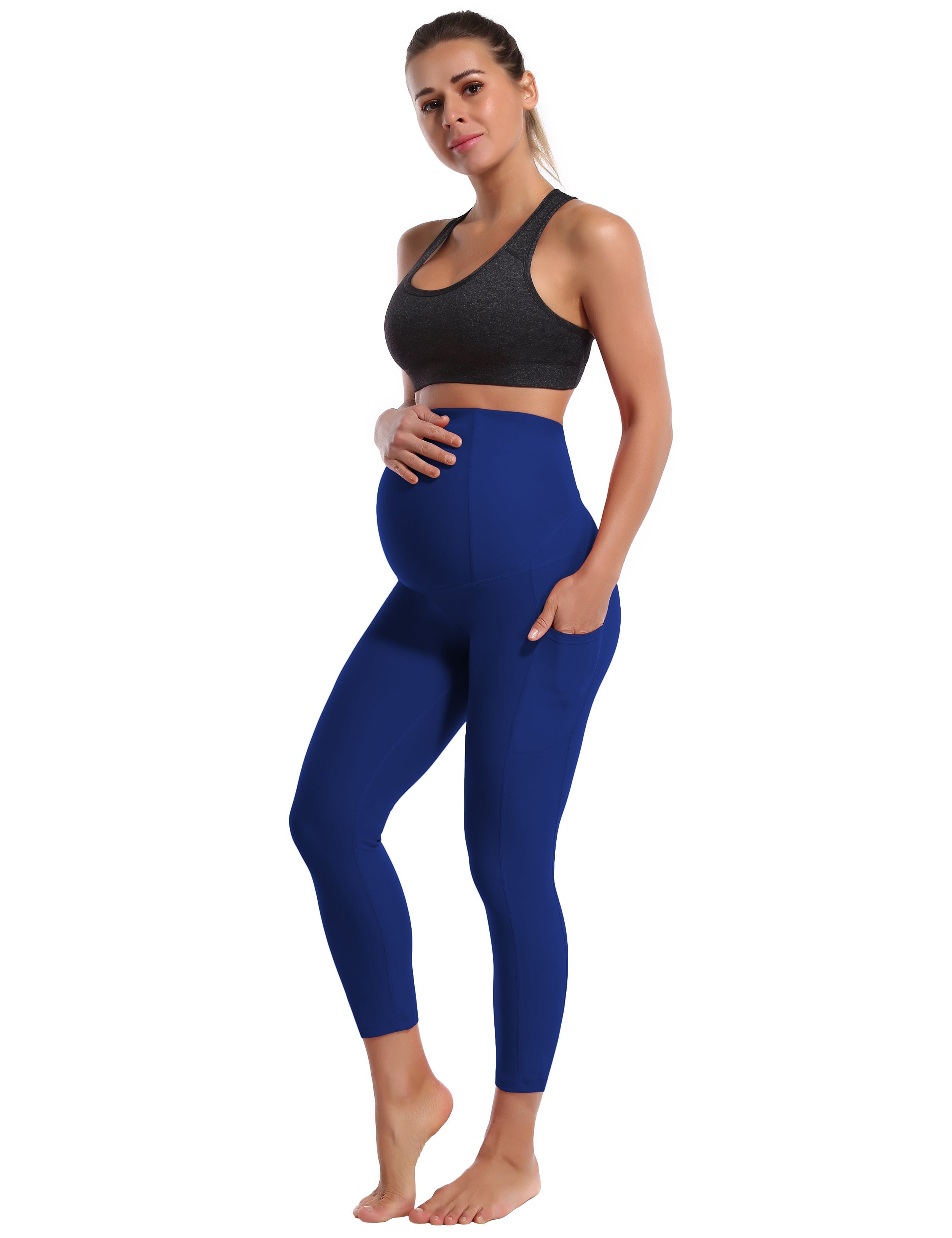 22" Side Pockets Maternity Tall Size Pants navy 87%Nylon/13%Spandex Softest-ever fabric High elasticity 4-way stretch Fabric doesn't attract lint easily No see-through Moisture-wicking Machine wash