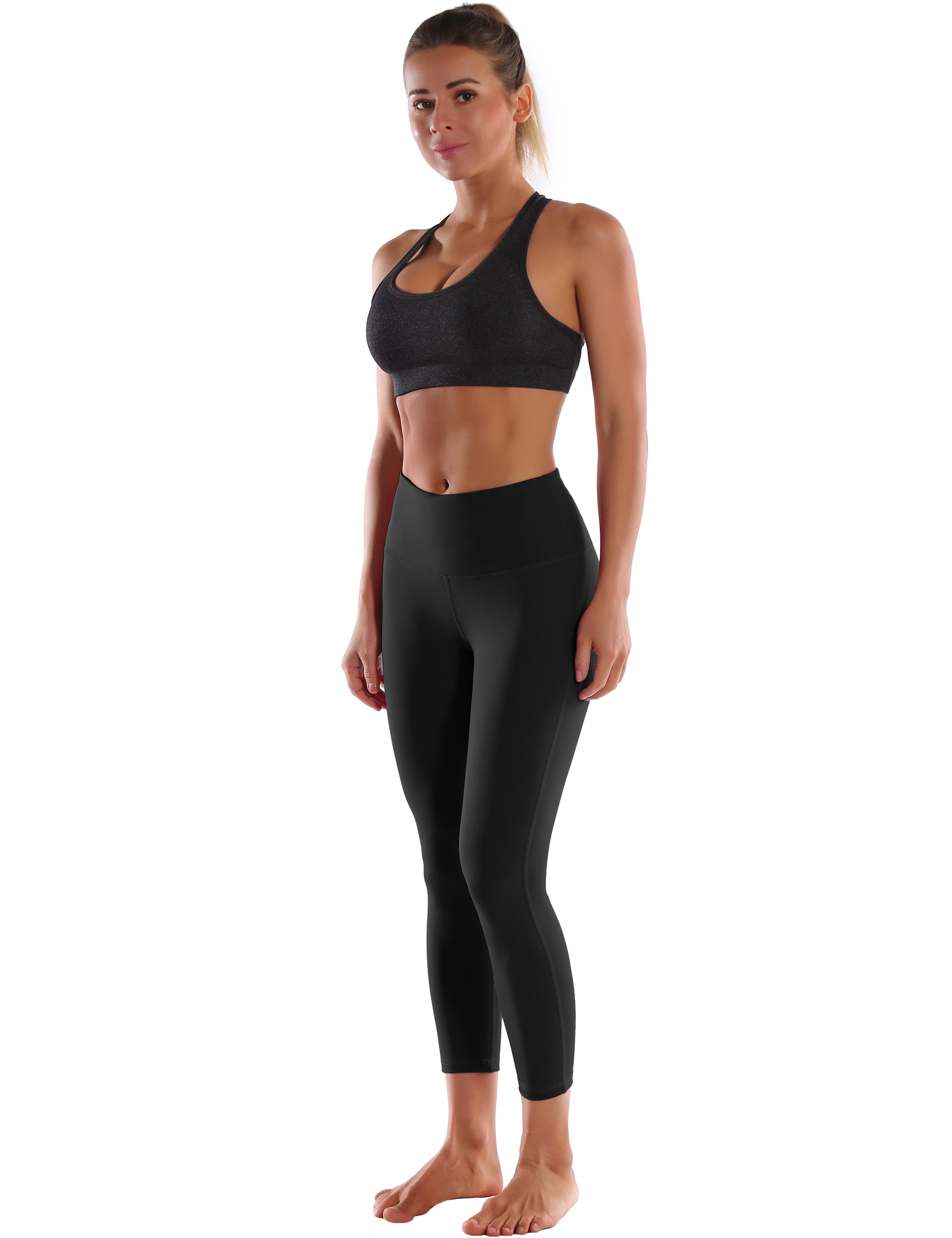 22" High Waist Side Line Capris black 75%Nylon/25%Spandex Fabric doesn't attract lint easily 4-way stretch No see-through Moisture-wicking Tummy control Inner pocket